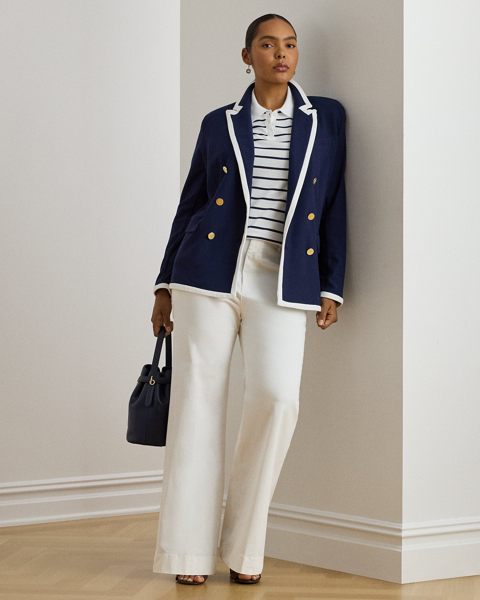 Ralph Lauren TwoTone DoubleBreasted Piqué Blazer