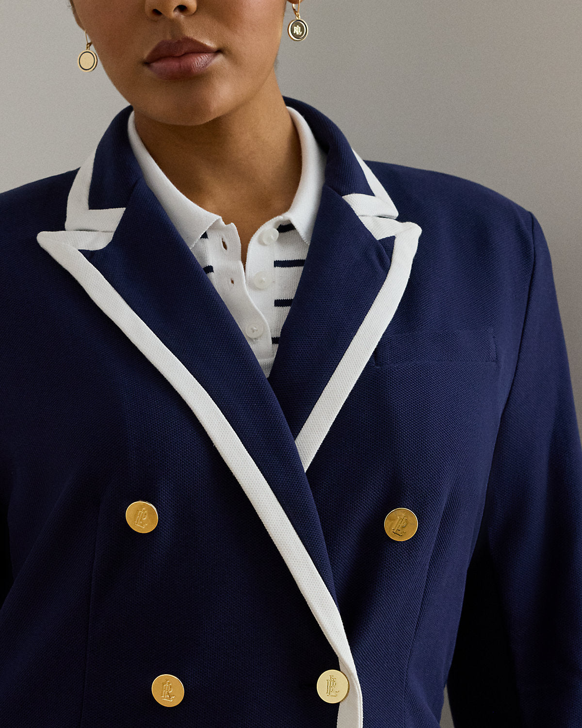 Ralph Lauren TwoTone DoubleBreasted Piqué Blazer