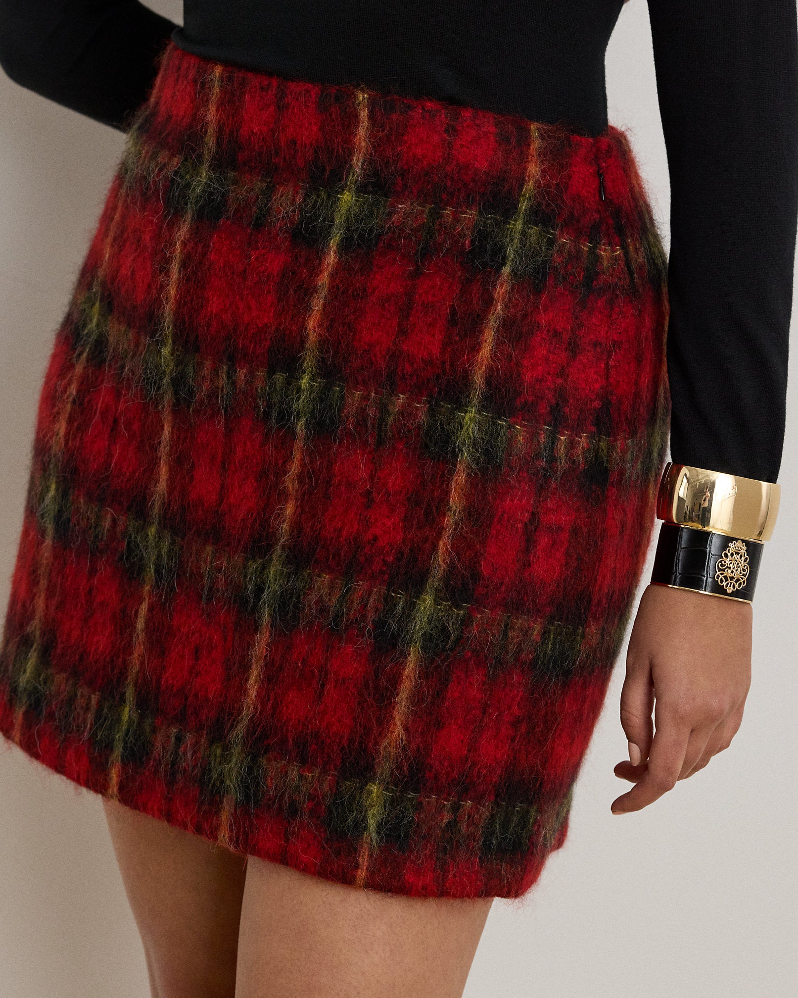Ralph Lauren Plaid Mohair Pencil Miniskirt