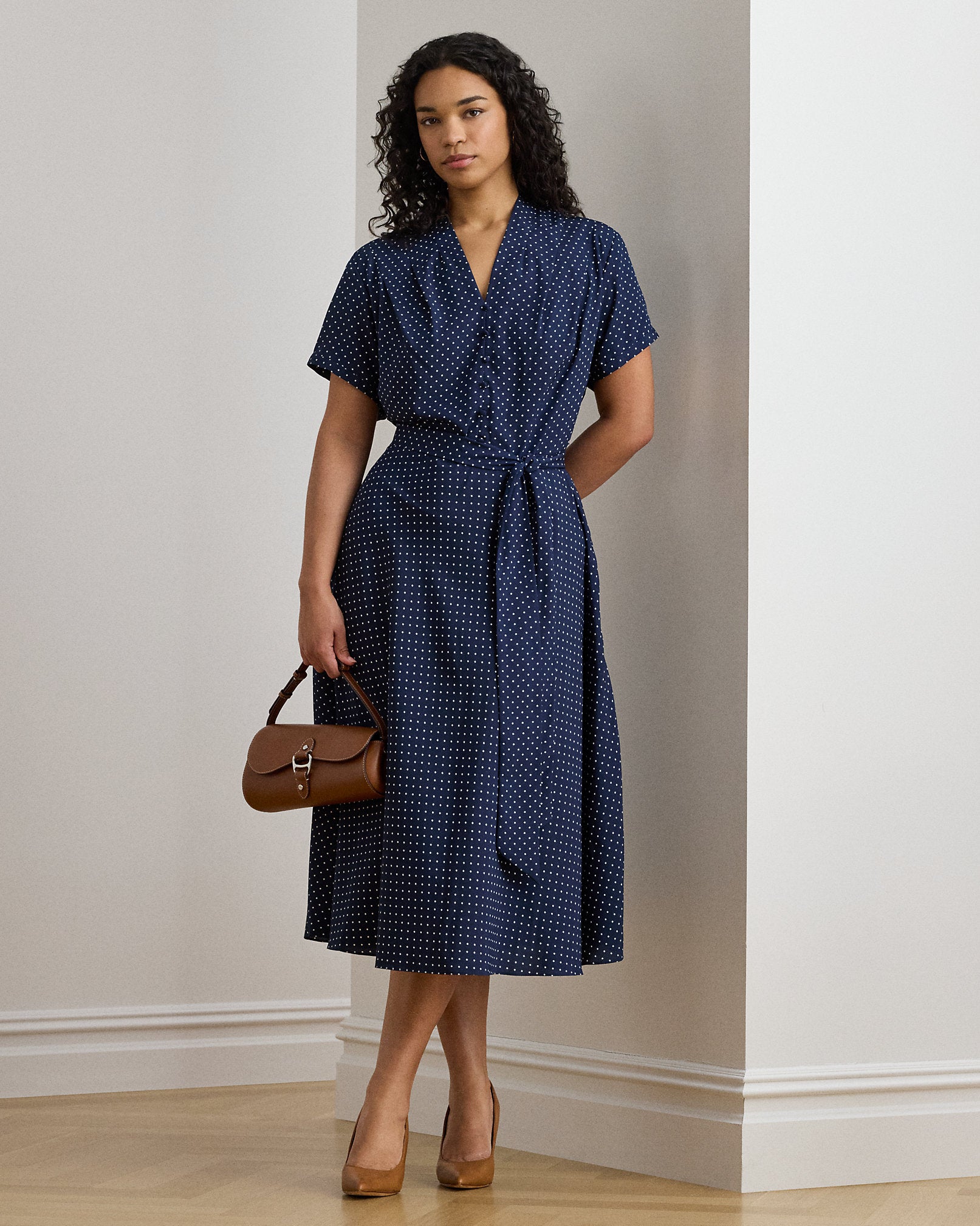 Ralph Lauren PolkaDot Belted Crepe Dress