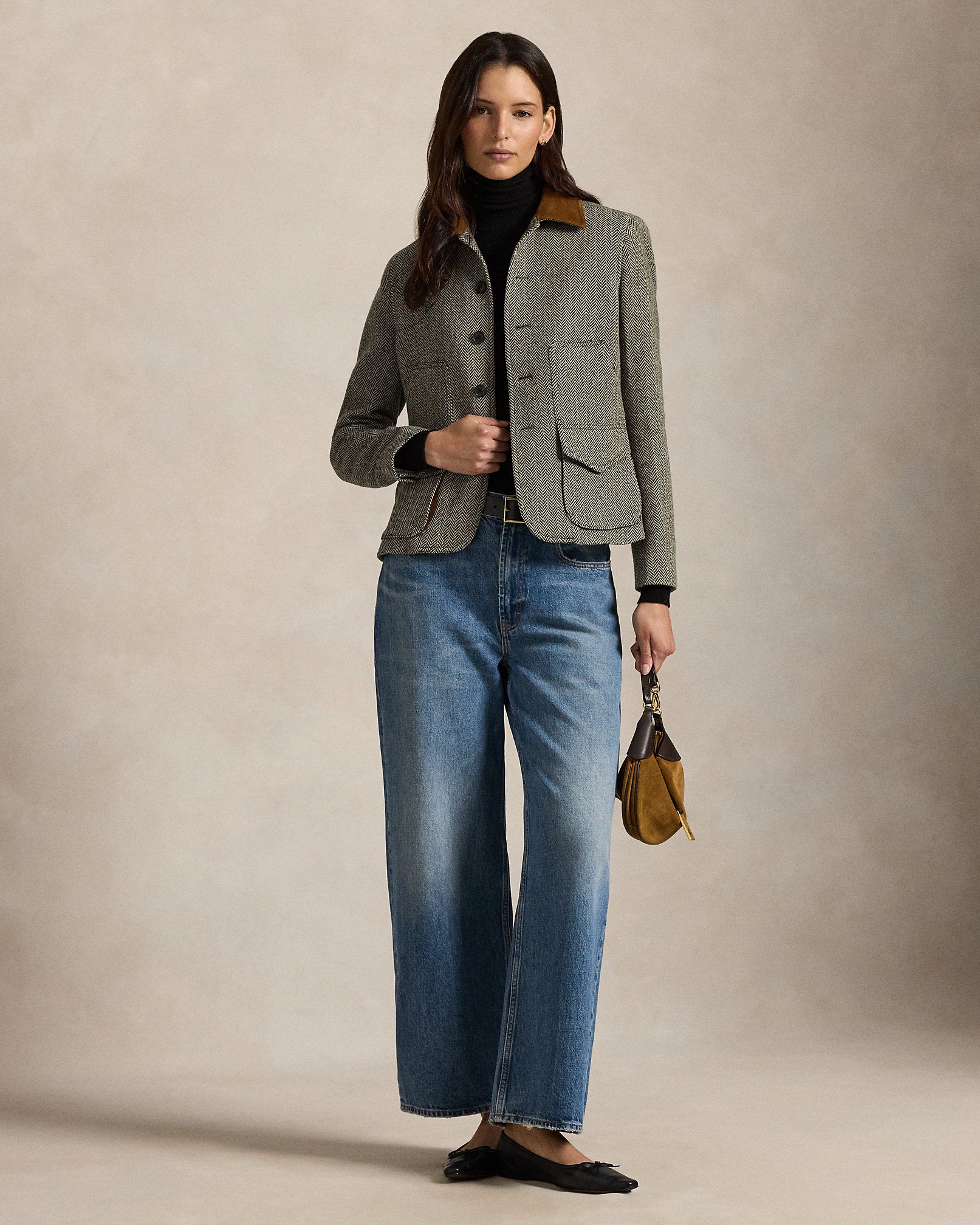 Ralph Lauren SuedeTrim Herringbone Jacket