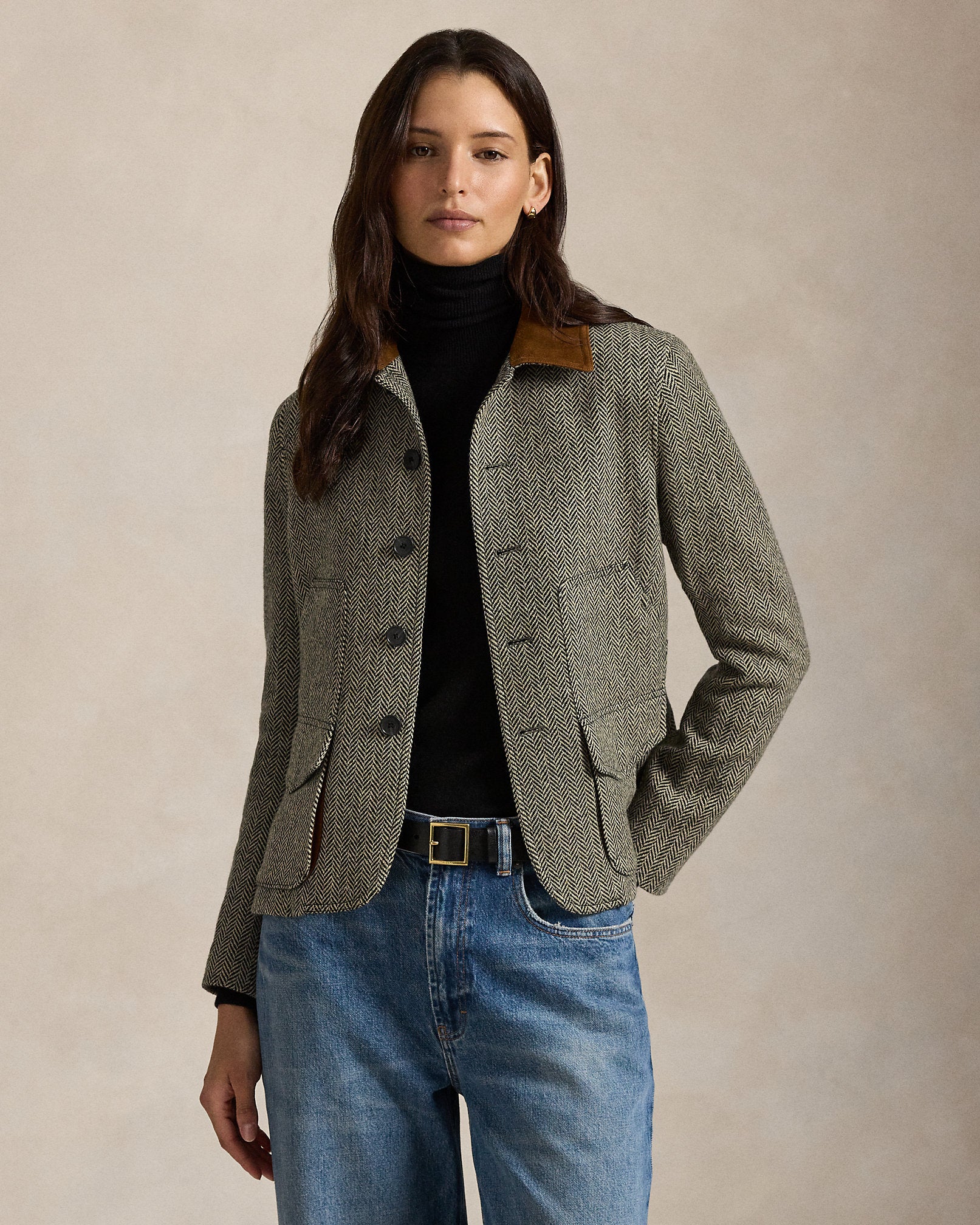 Ralph Lauren SuedeTrim Herringbone Jacket