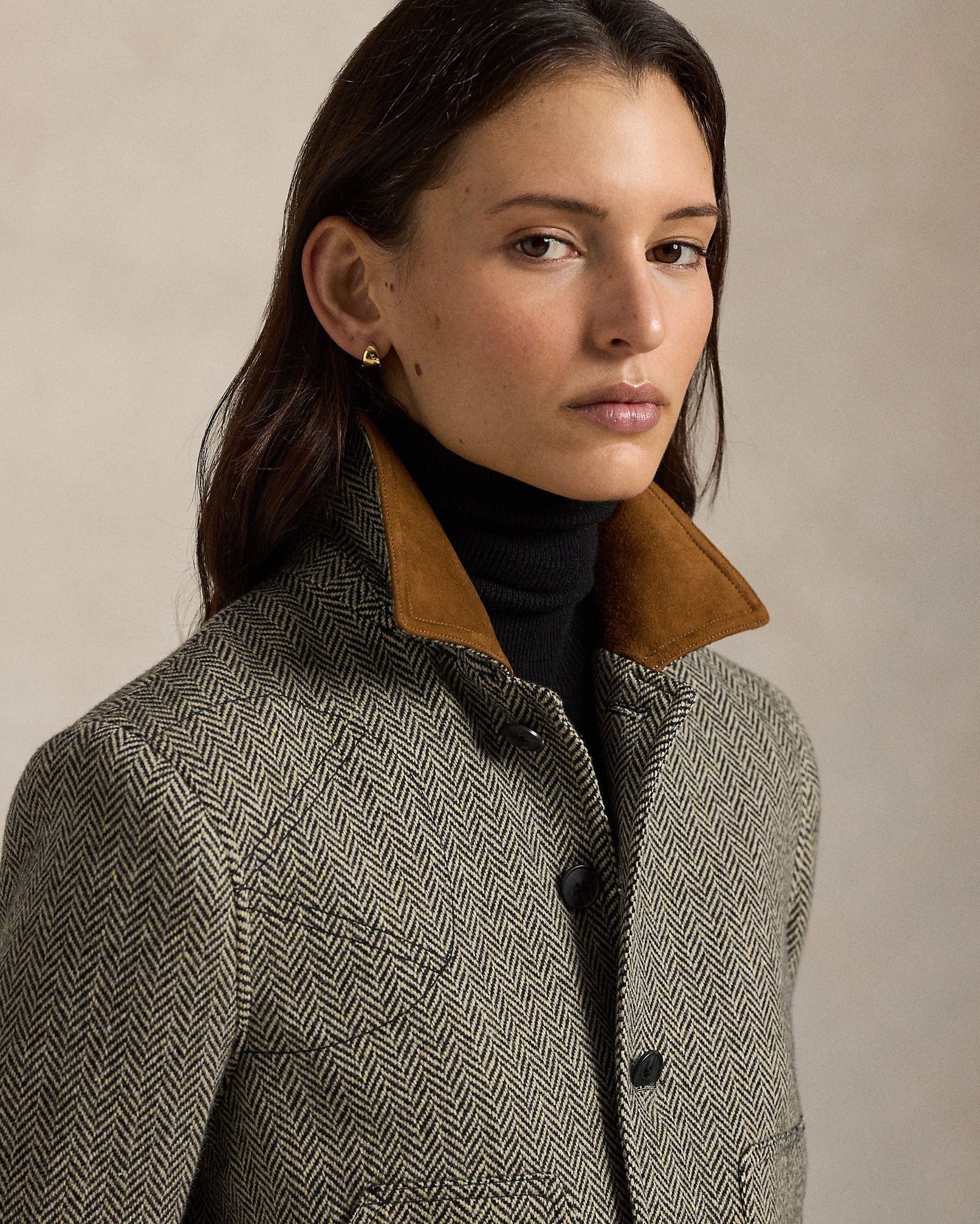 Ralph Lauren SuedeTrim Herringbone Jacket