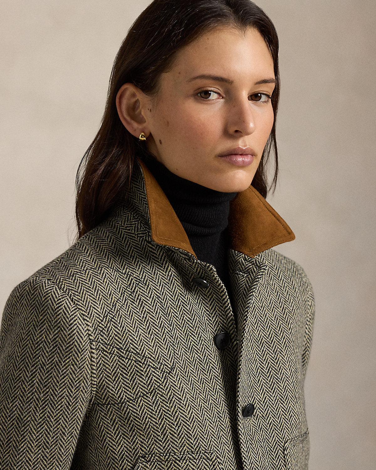Ralph Lauren SuedeTrim Herringbone Jacket