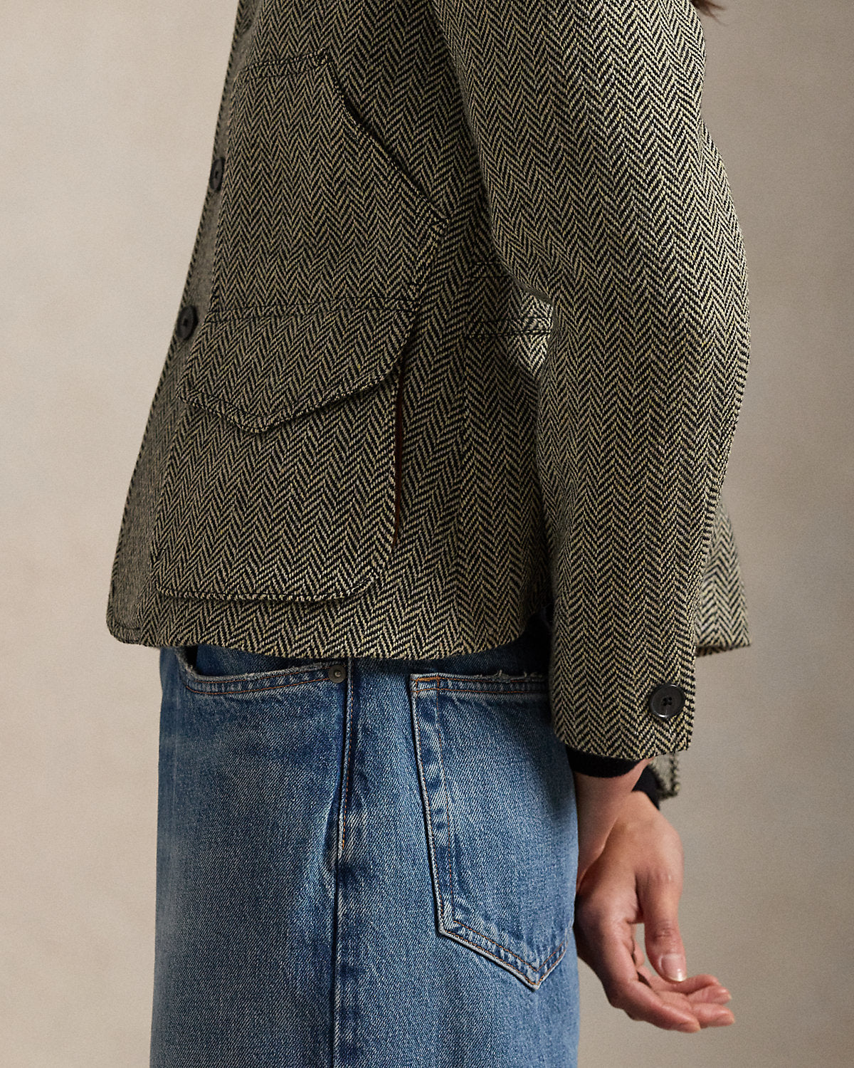 Ralph Lauren SuedeTrim Herringbone Jacket