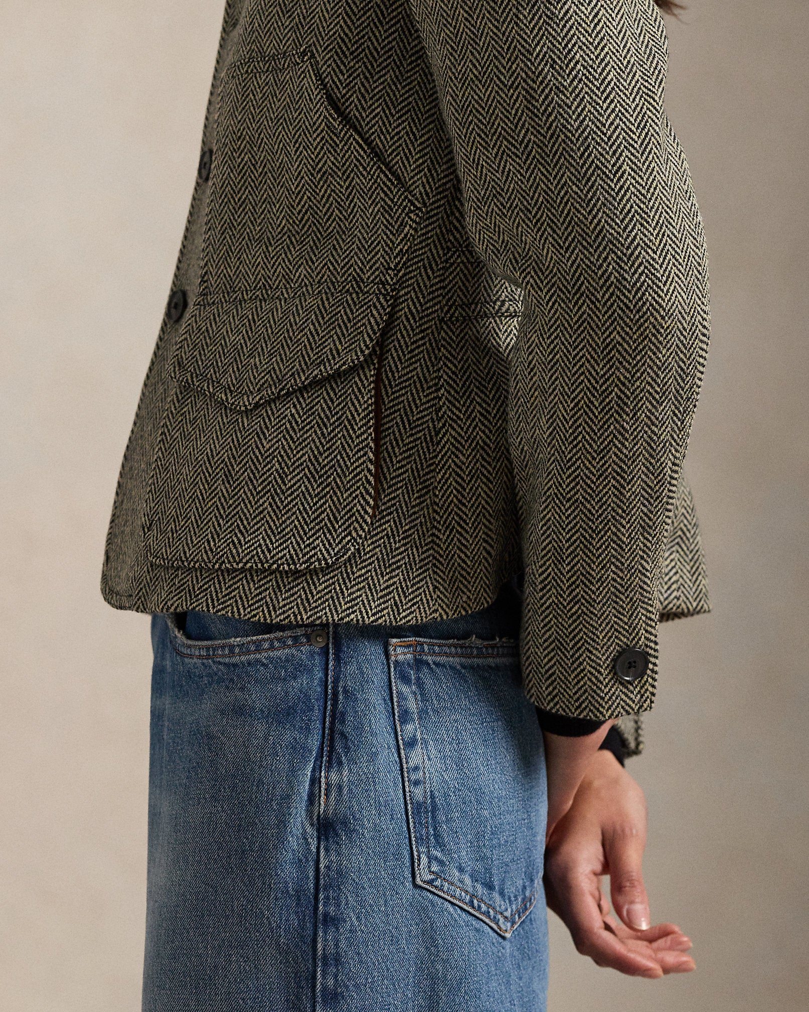 Ralph Lauren SuedeTrim Herringbone Jacket