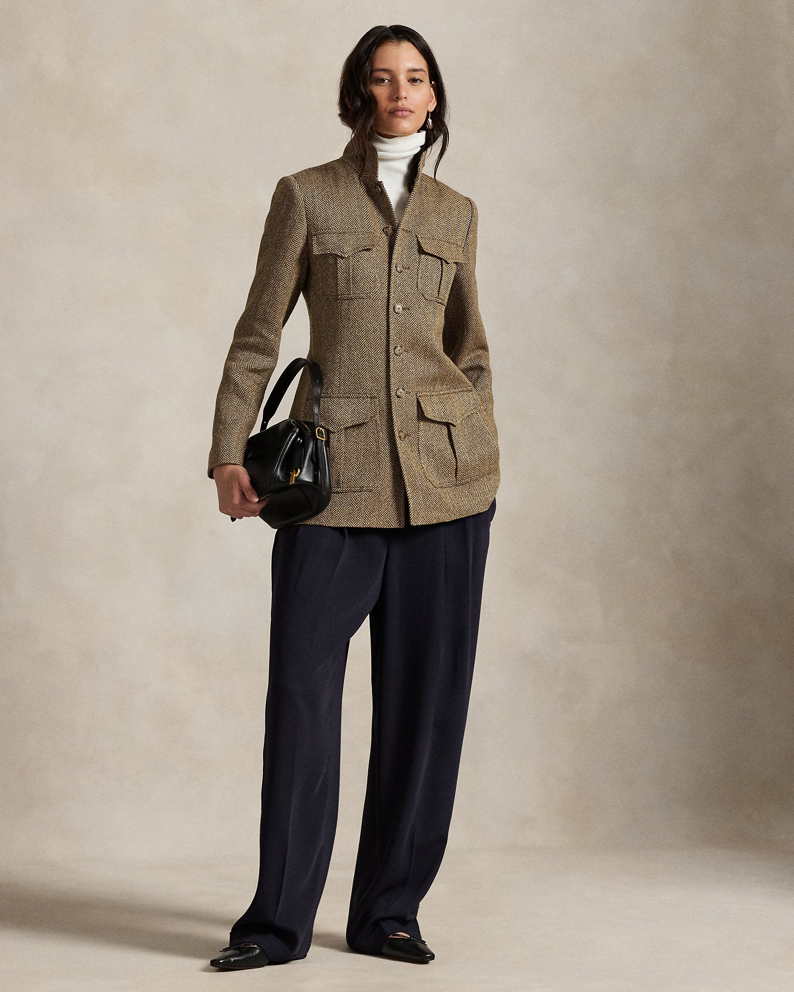 Ralph Lauren LinenBlend Herringbone Mockneck Jacket