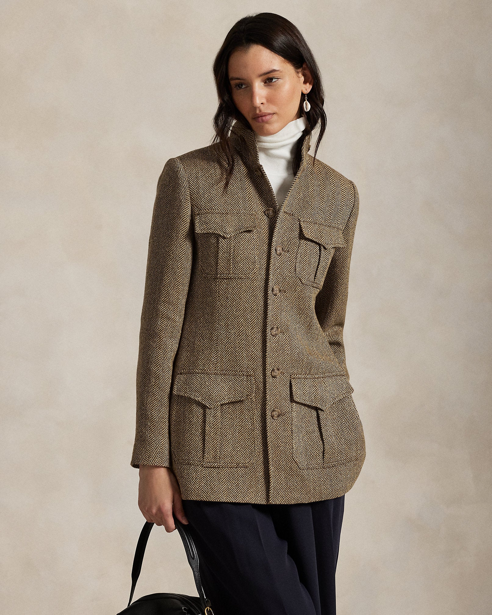 Ralph Lauren LinenBlend Herringbone Mockneck Jacket