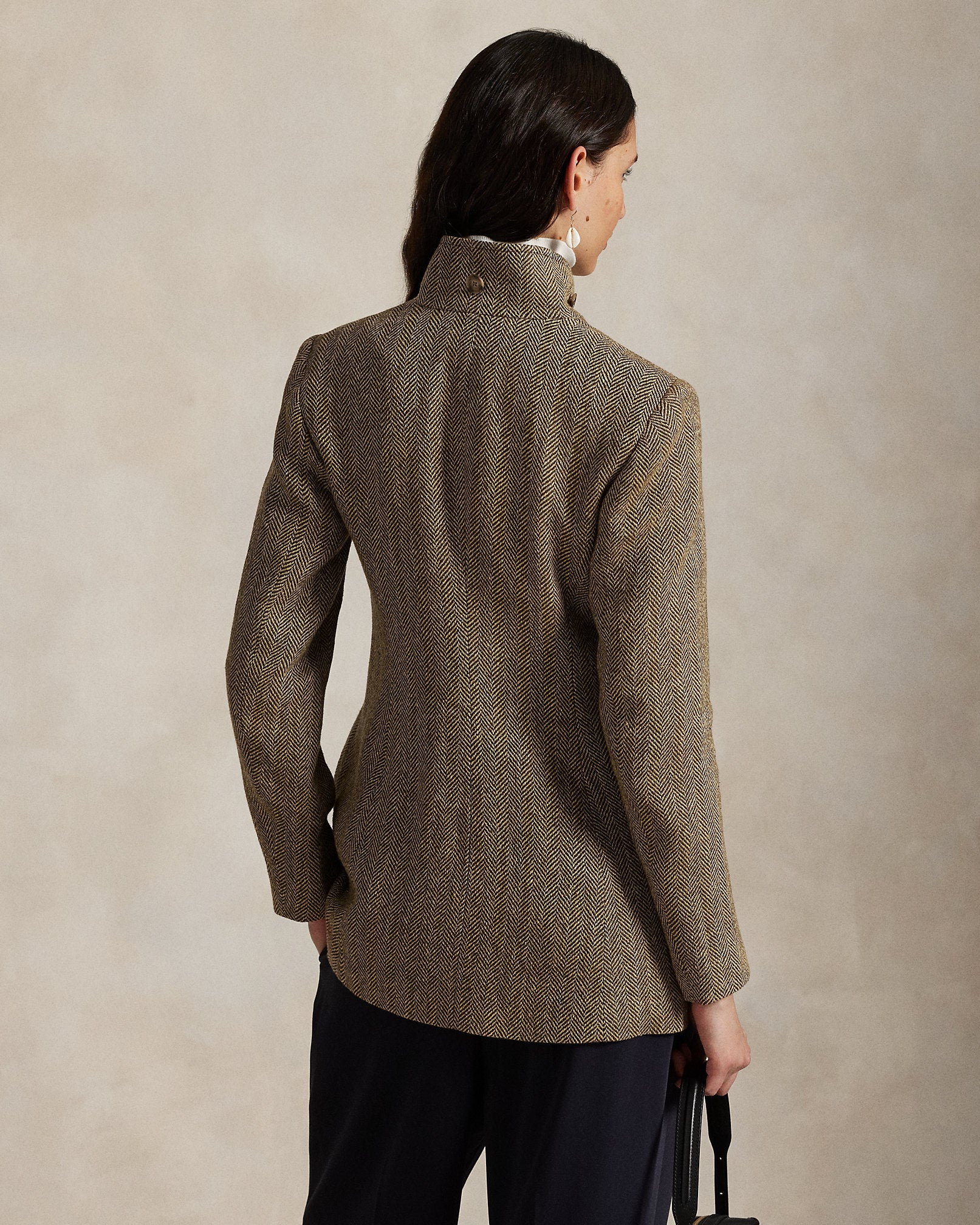 Ralph Lauren LinenBlend Herringbone Mockneck Jacket