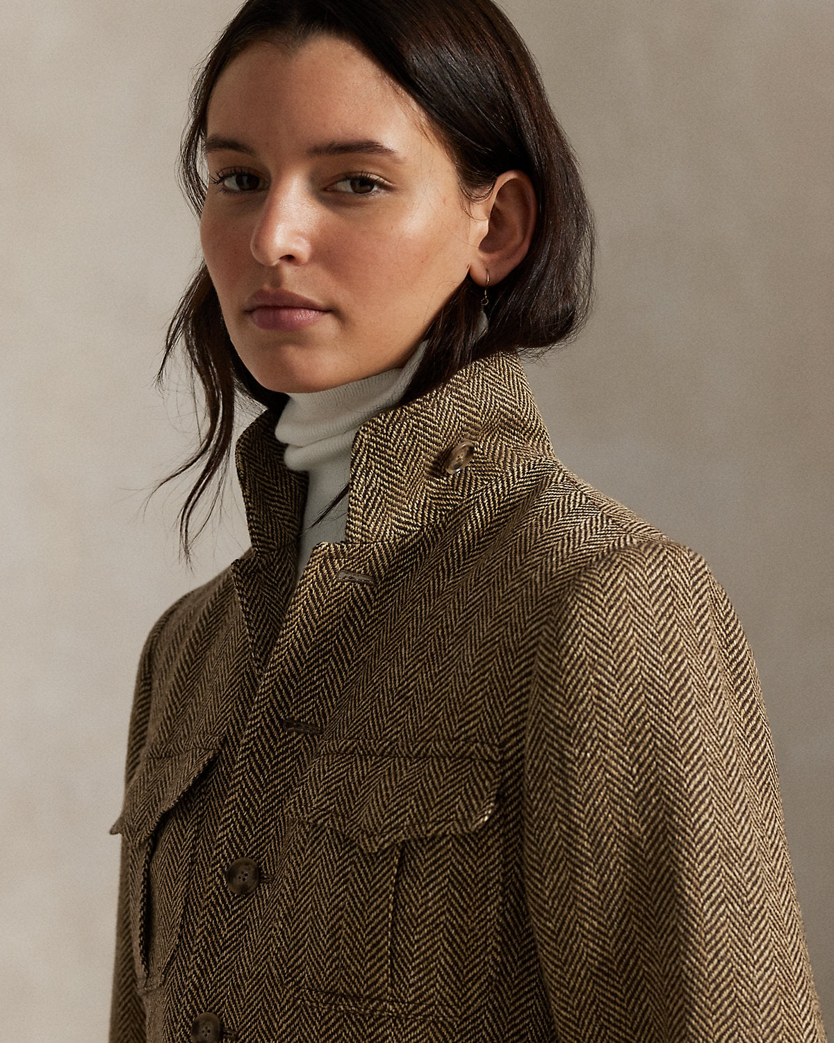 Ralph Lauren LinenBlend Herringbone Mockneck Jacket