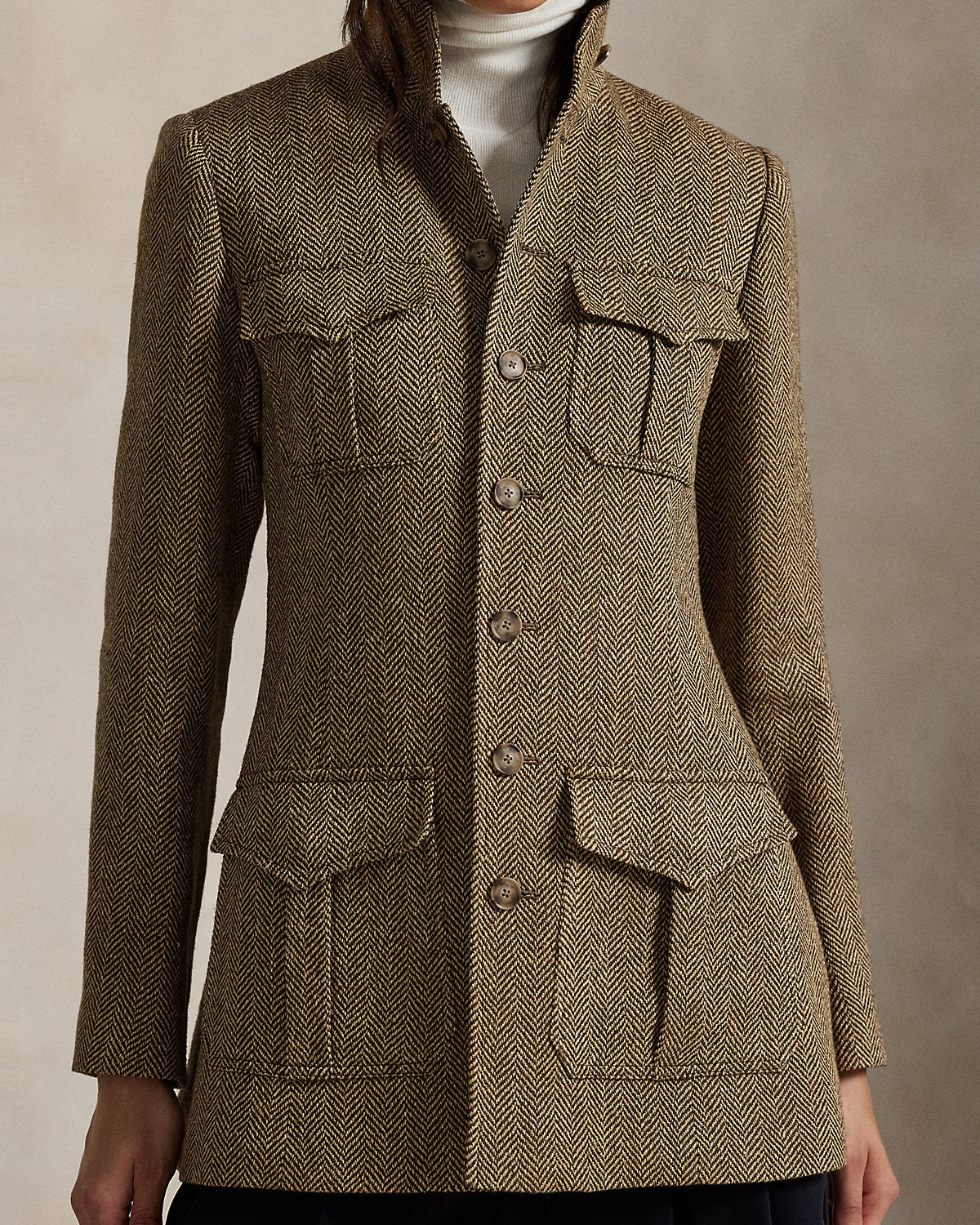Ralph Lauren LinenBlend Herringbone Mockneck Jacket