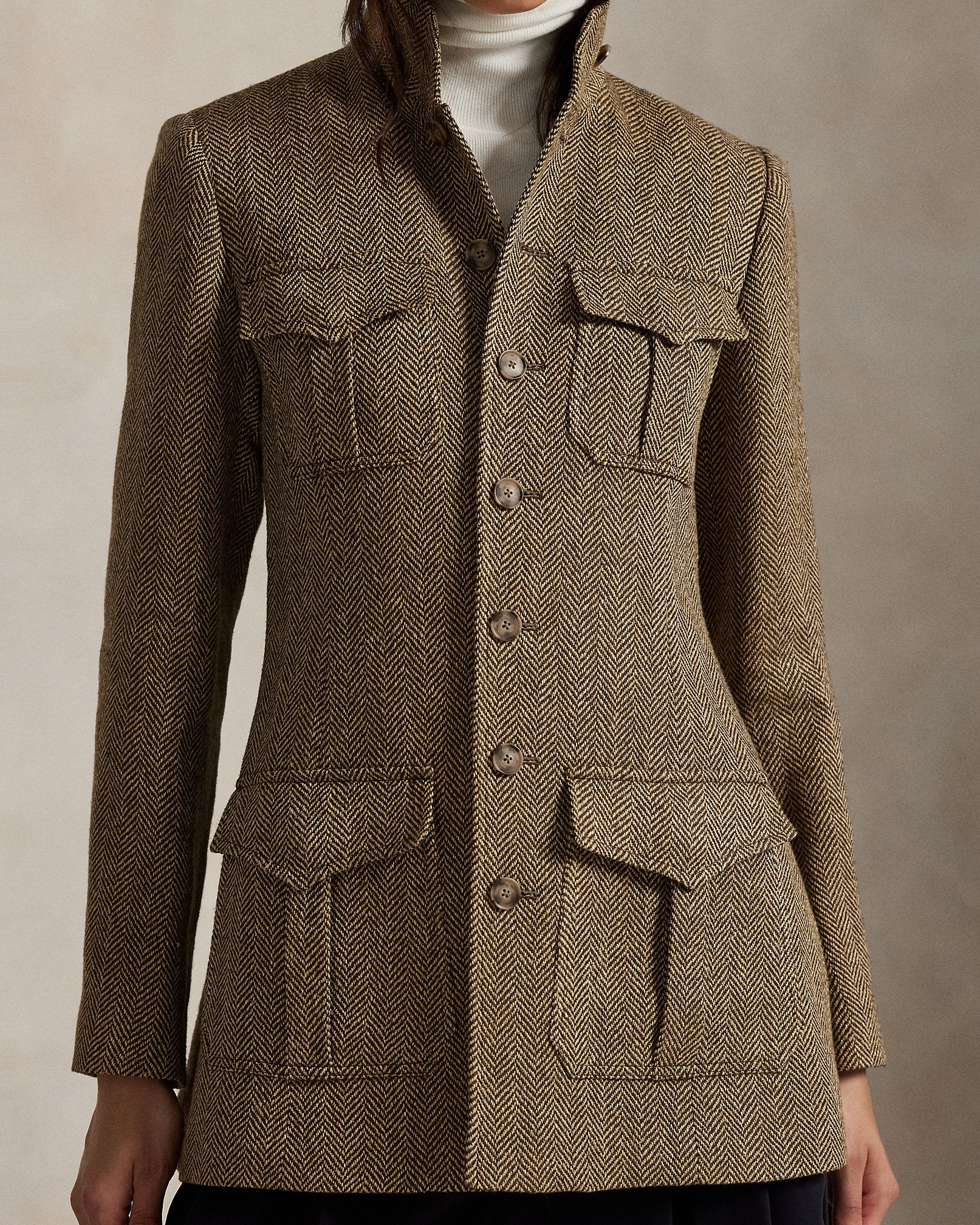 Ralph Lauren LinenBlend Herringbone Mockneck Jacket