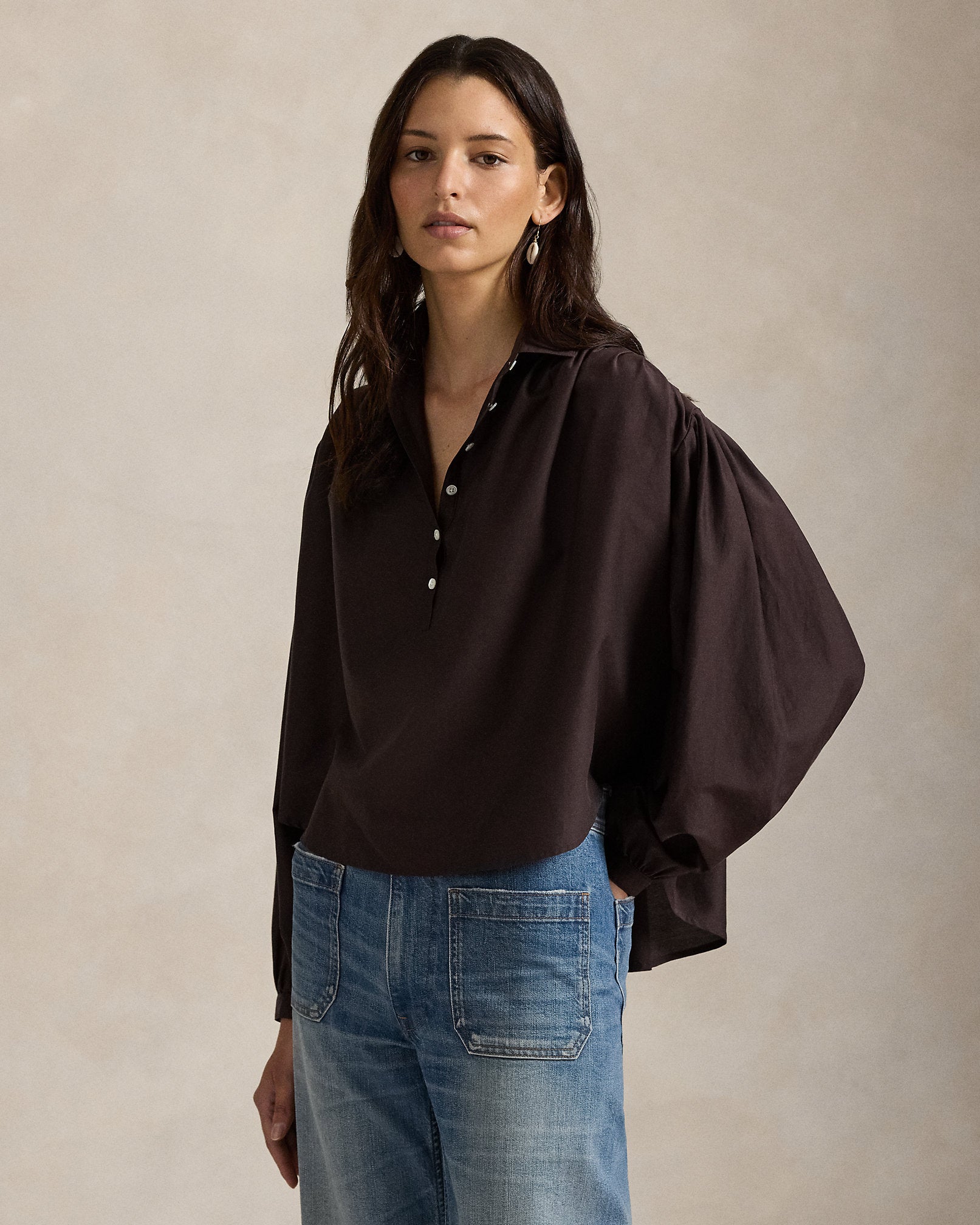 Ralph Lauren Pleated CottonSilk Blouse