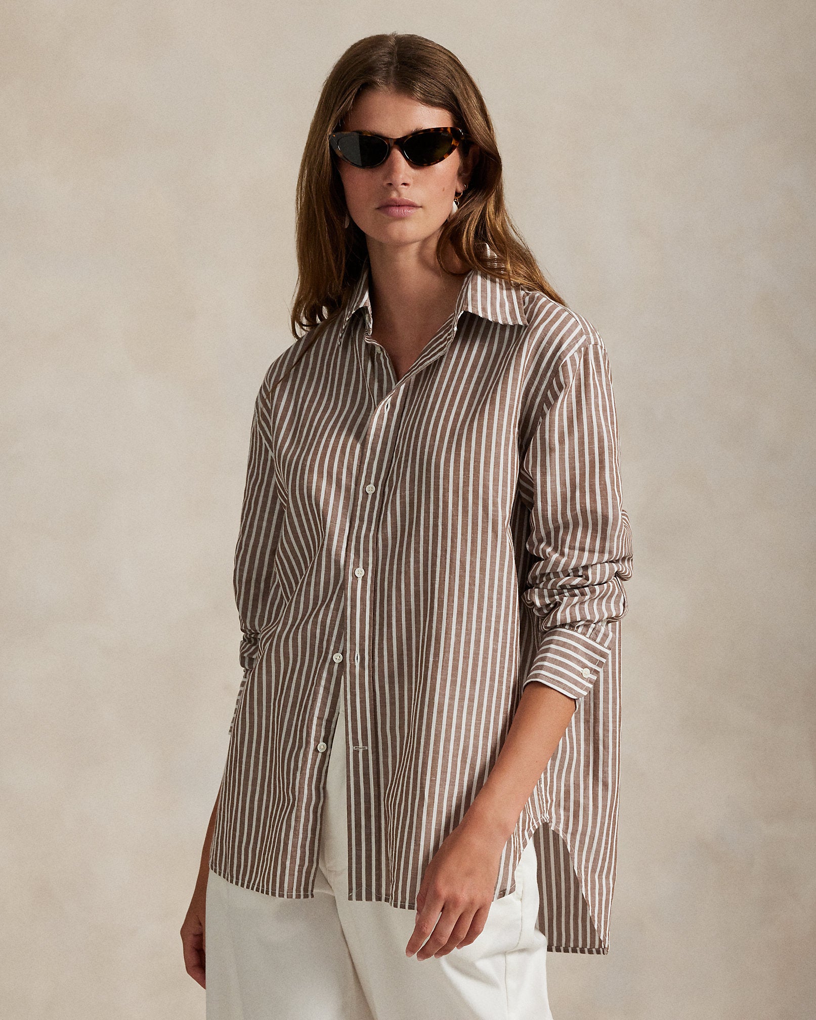 Ralph Lauren Oversize Fit Striped CottonLinen Shirt