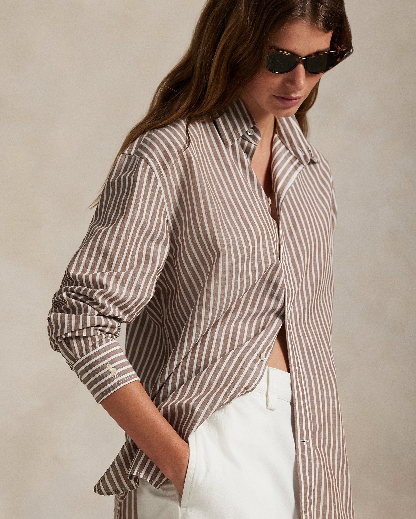 Ralph Lauren Oversize Fit Striped CottonLinen Shirt