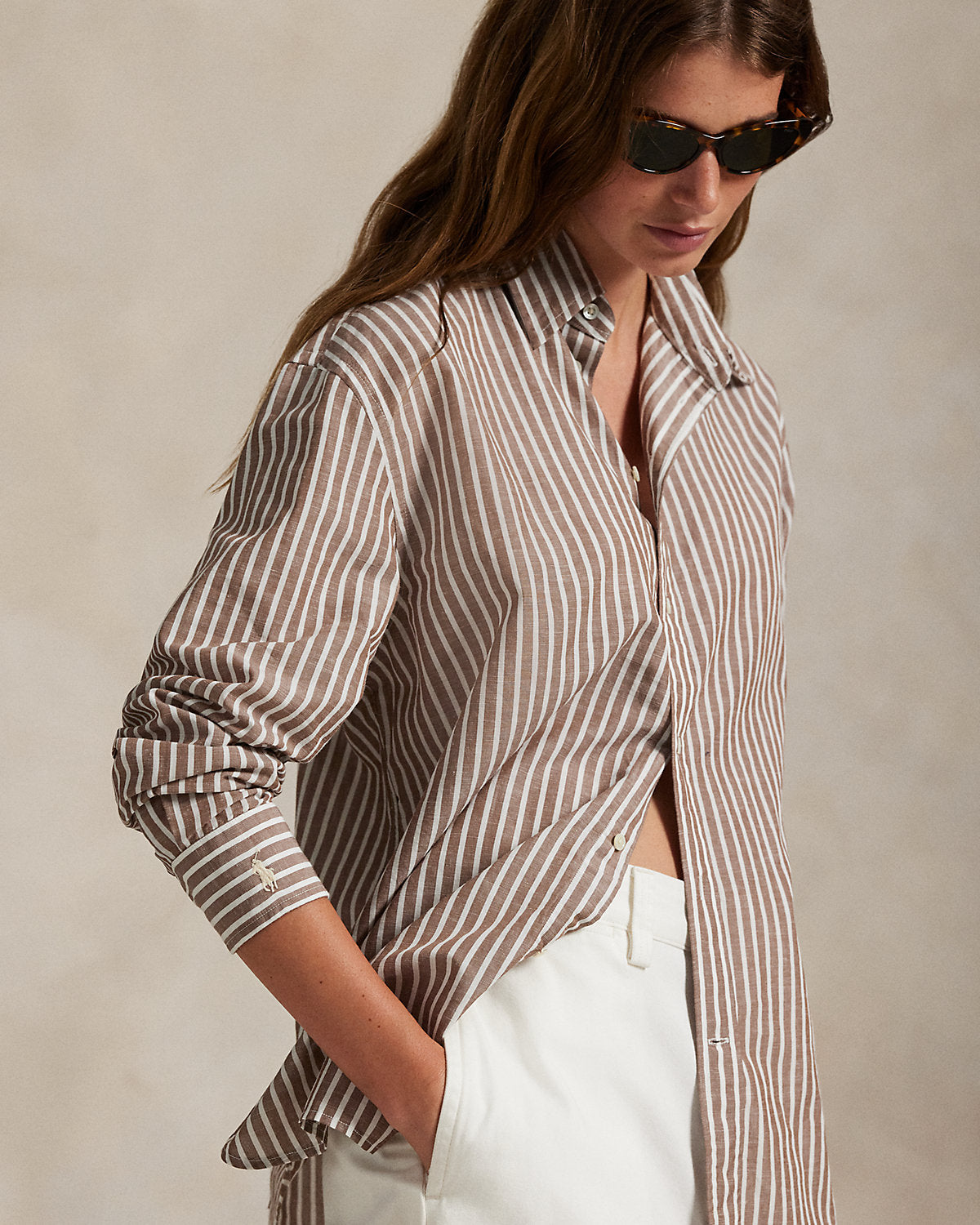 Ralph Lauren Oversize Fit Striped CottonLinen Shirt