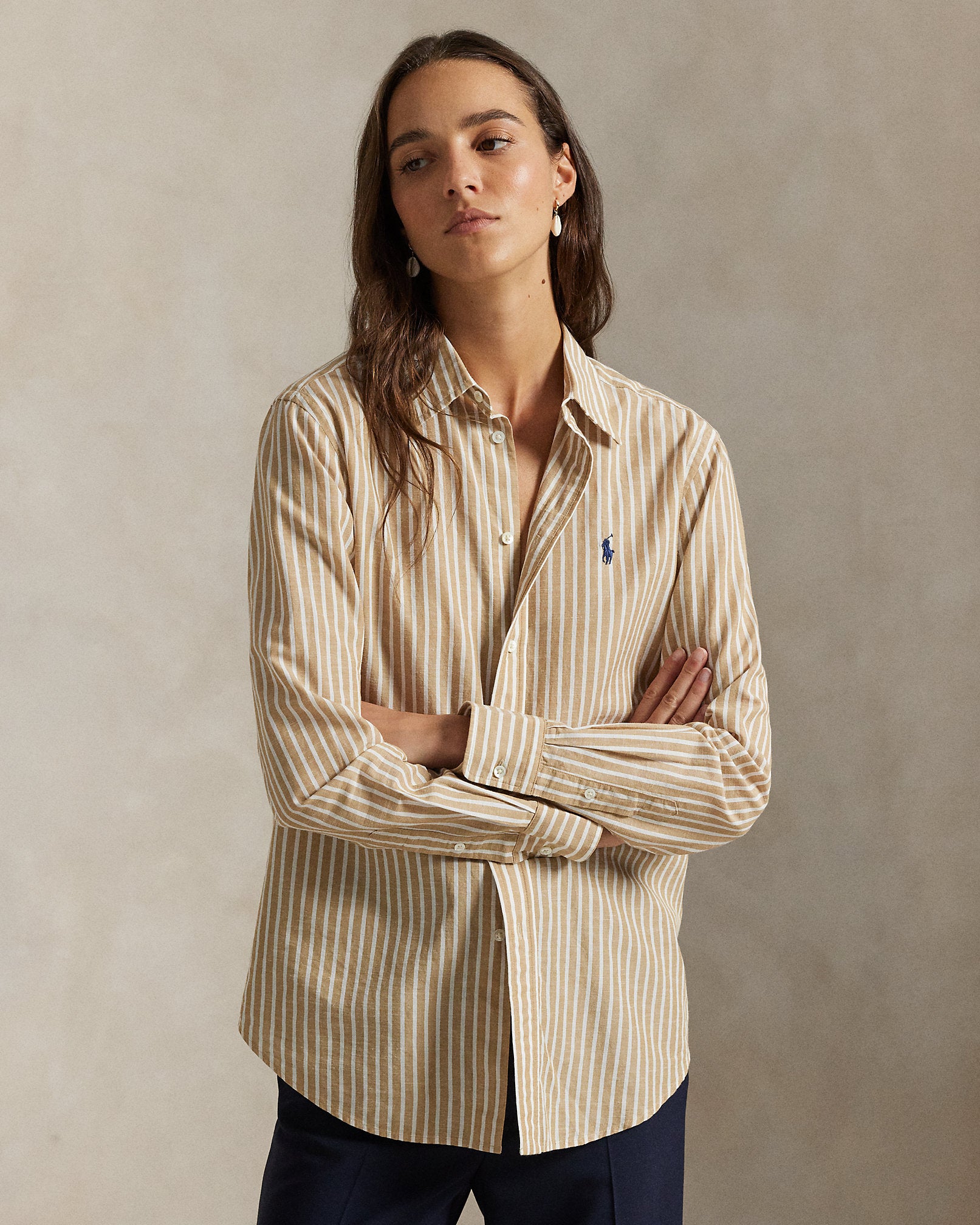 Ralph Lauren Classic Fit Striped CottonLinen Shirt