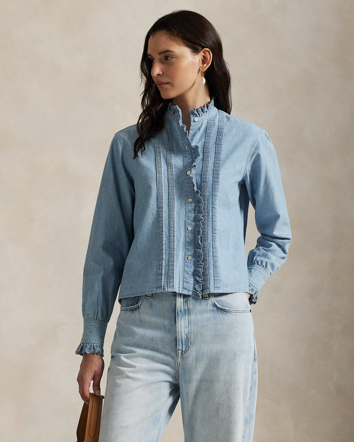 Ralph Lauren RuffleTrim Chambray Top