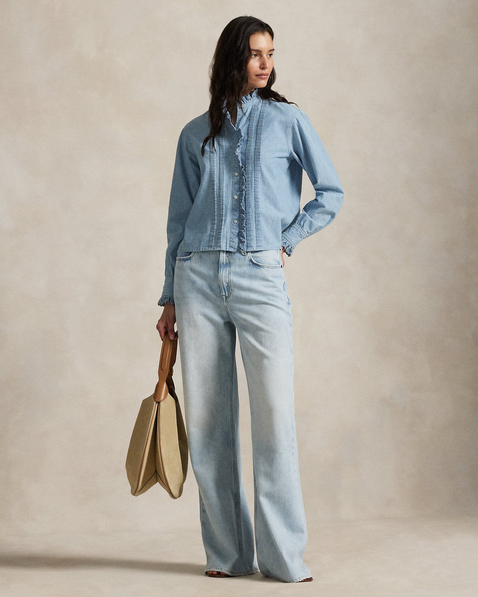 Ralph Lauren RuffleTrim Chambray Top