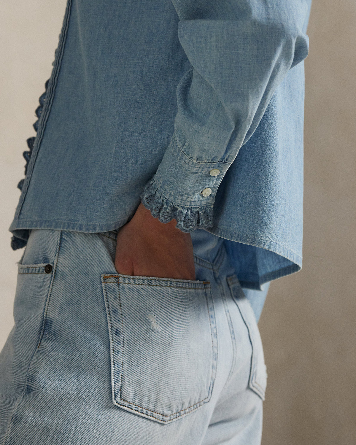 Ralph Lauren RuffleTrim Chambray Top