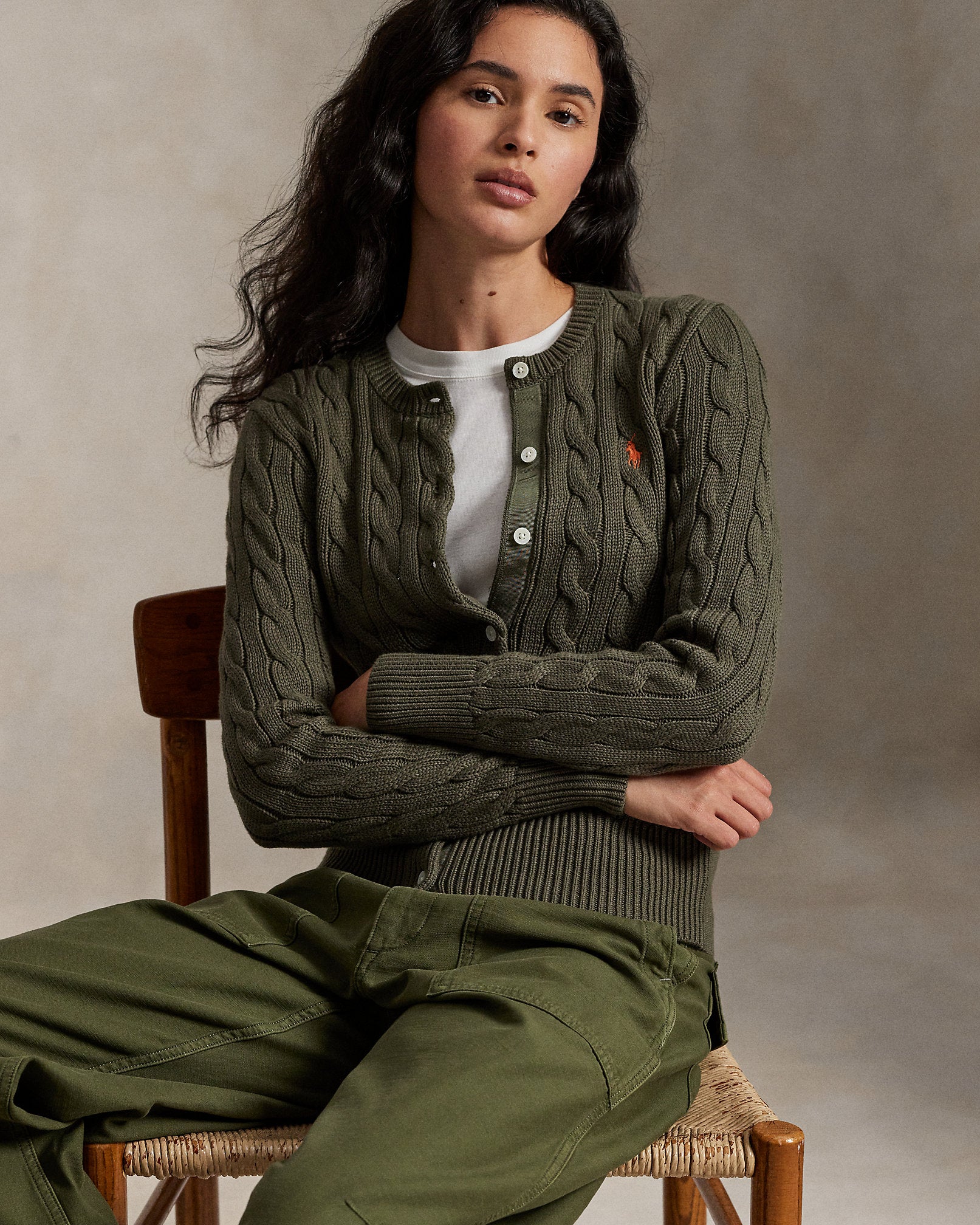 Ralph Lauren CableKnit Cotton Crewneck Cardigan