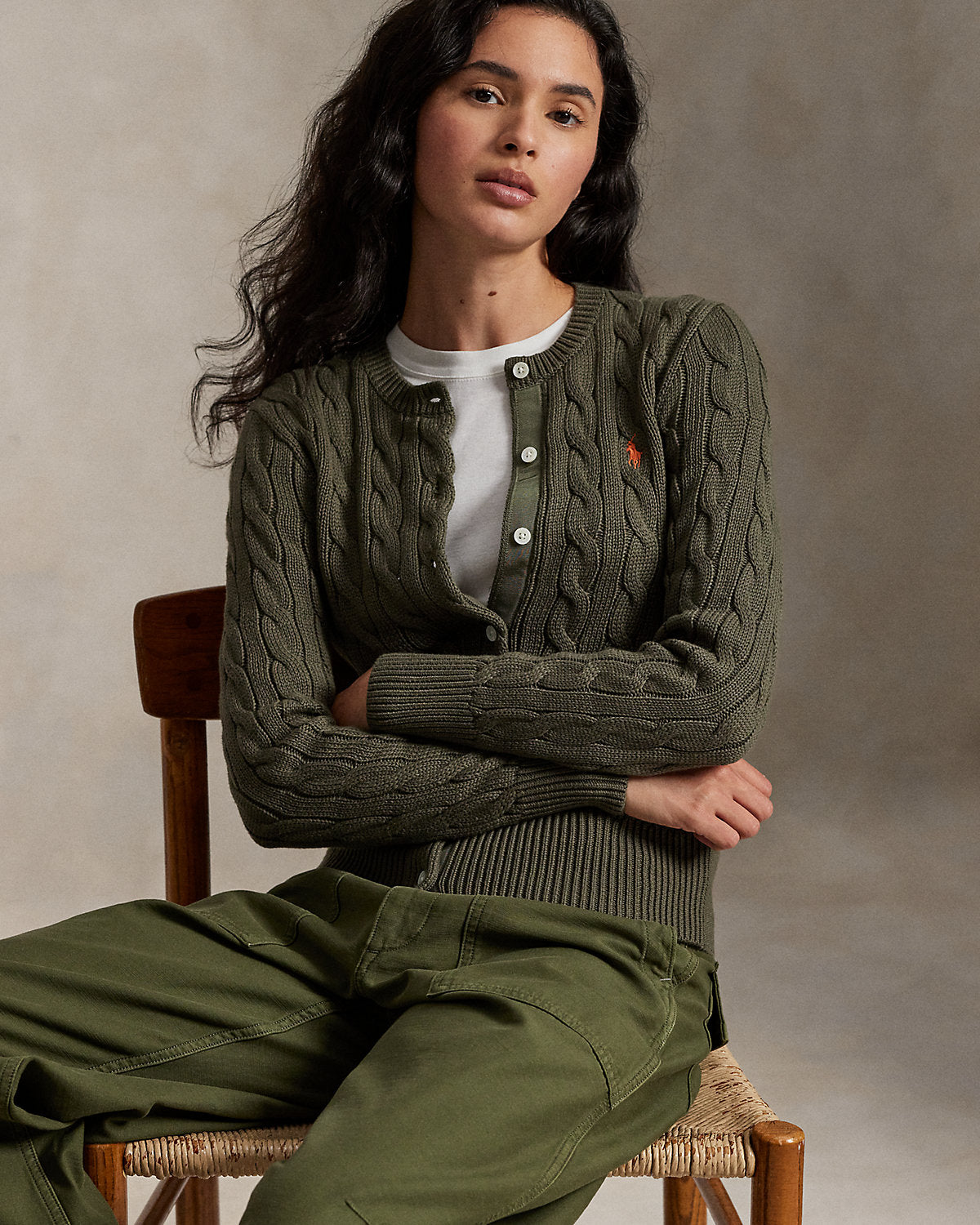 Ralph Lauren CableKnit Cotton Crewneck Cardigan