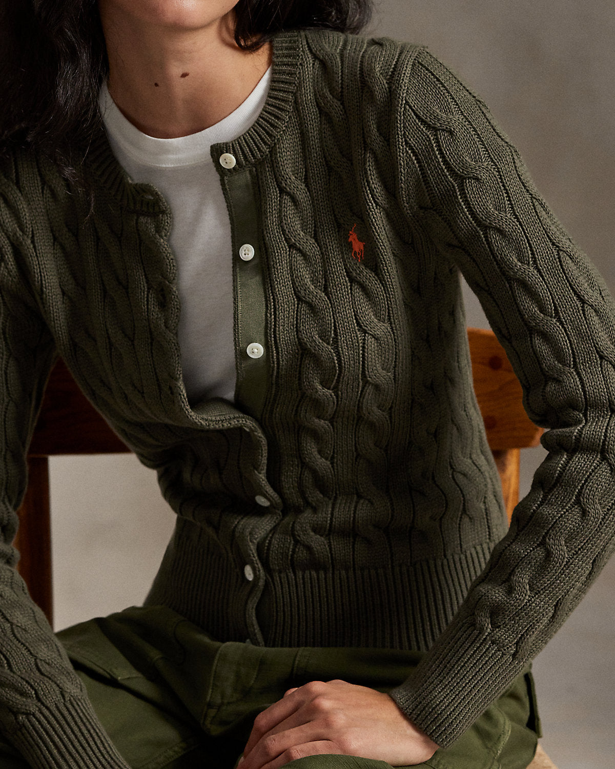 Ralph Lauren CableKnit Cotton Crewneck Cardigan