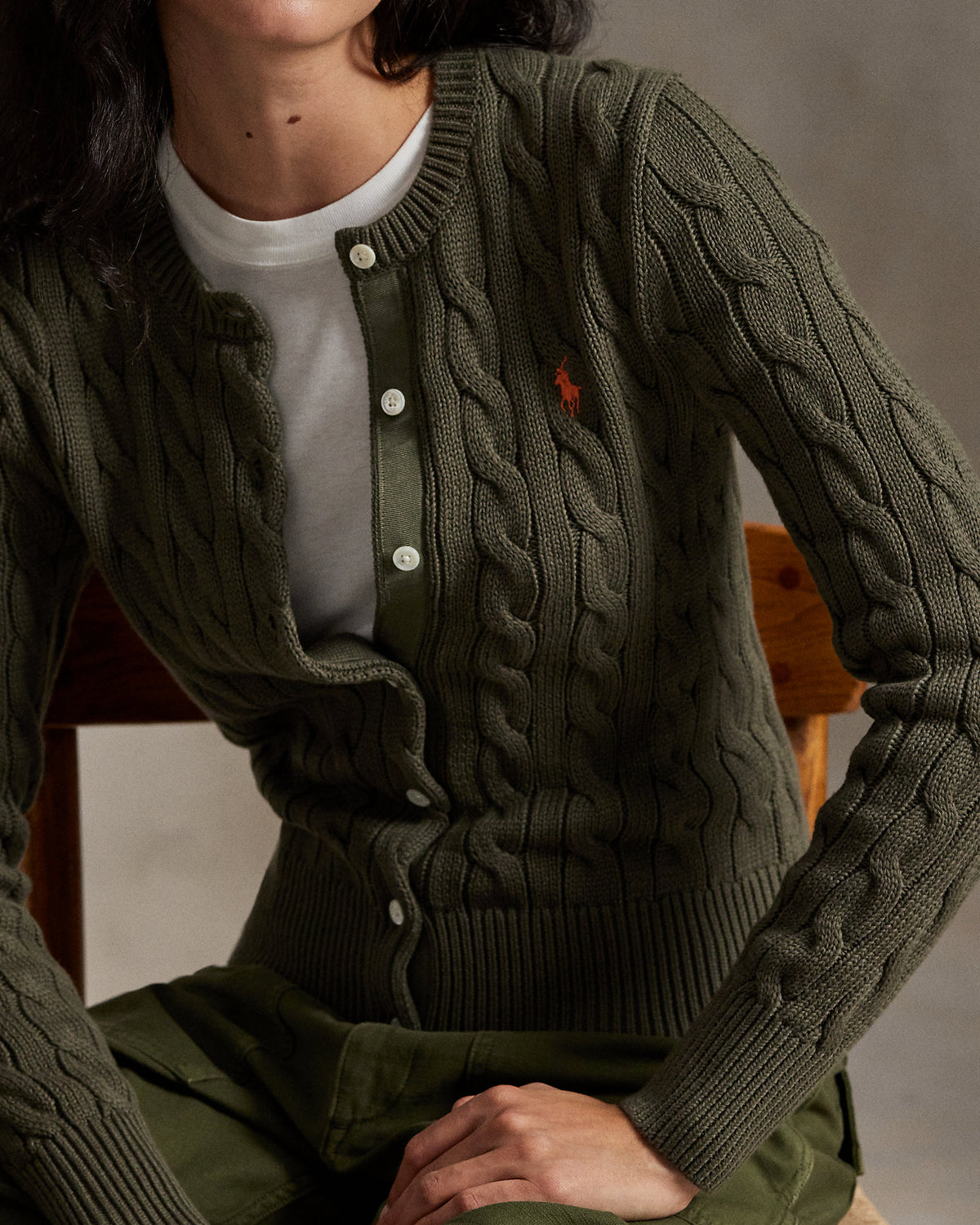 Ralph Lauren CableKnit Cotton Crewneck Cardigan