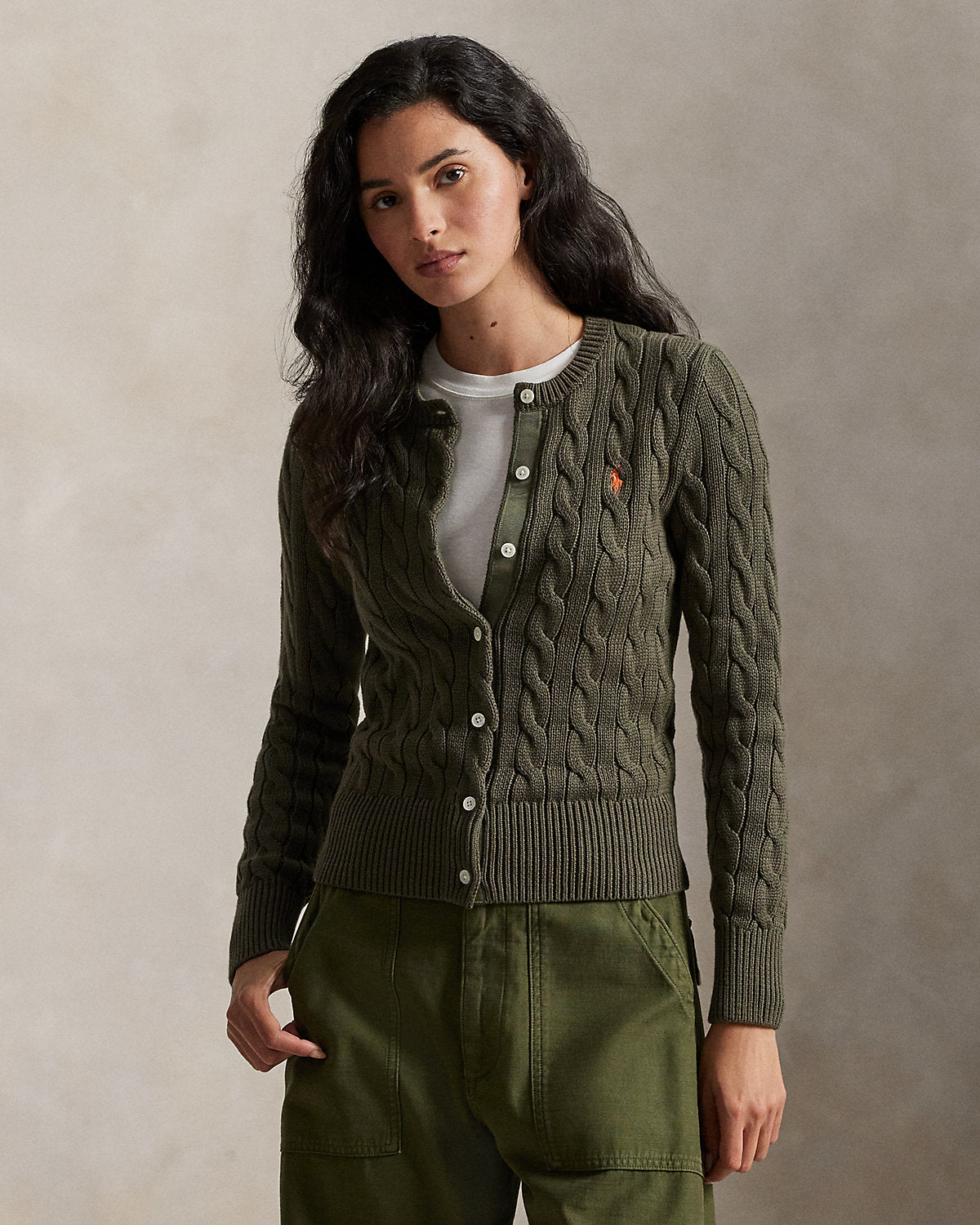 Ralph Lauren CableKnit Cotton Crewneck Cardigan