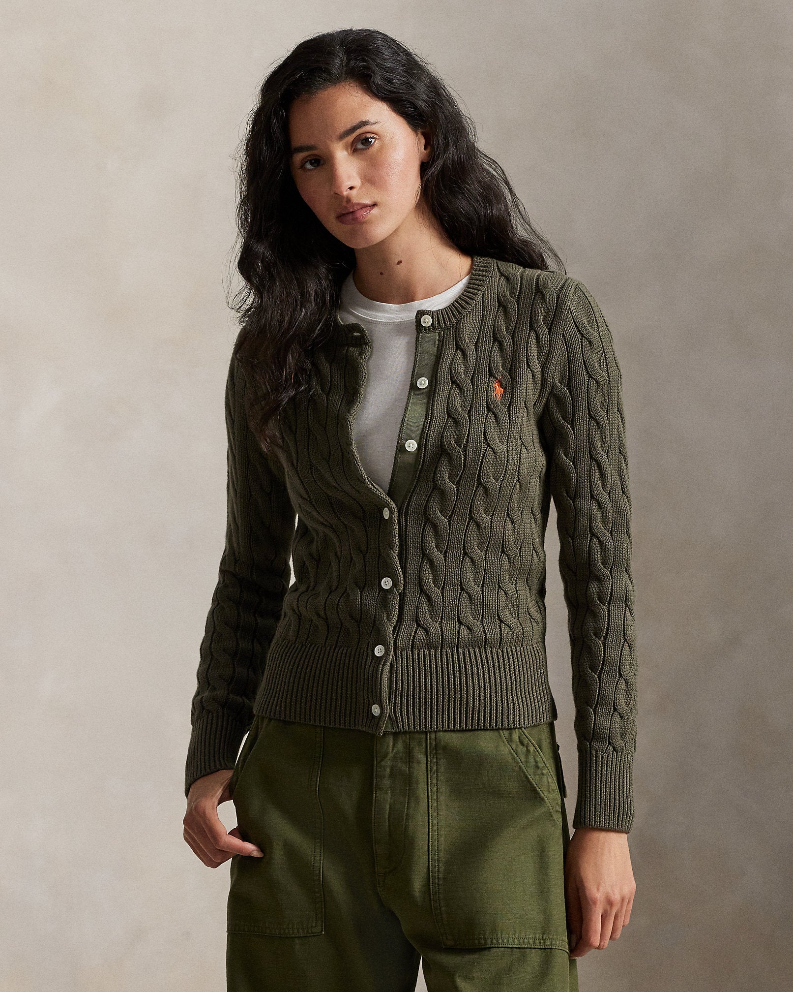 Ralph Lauren CableKnit Cotton Crewneck Cardigan