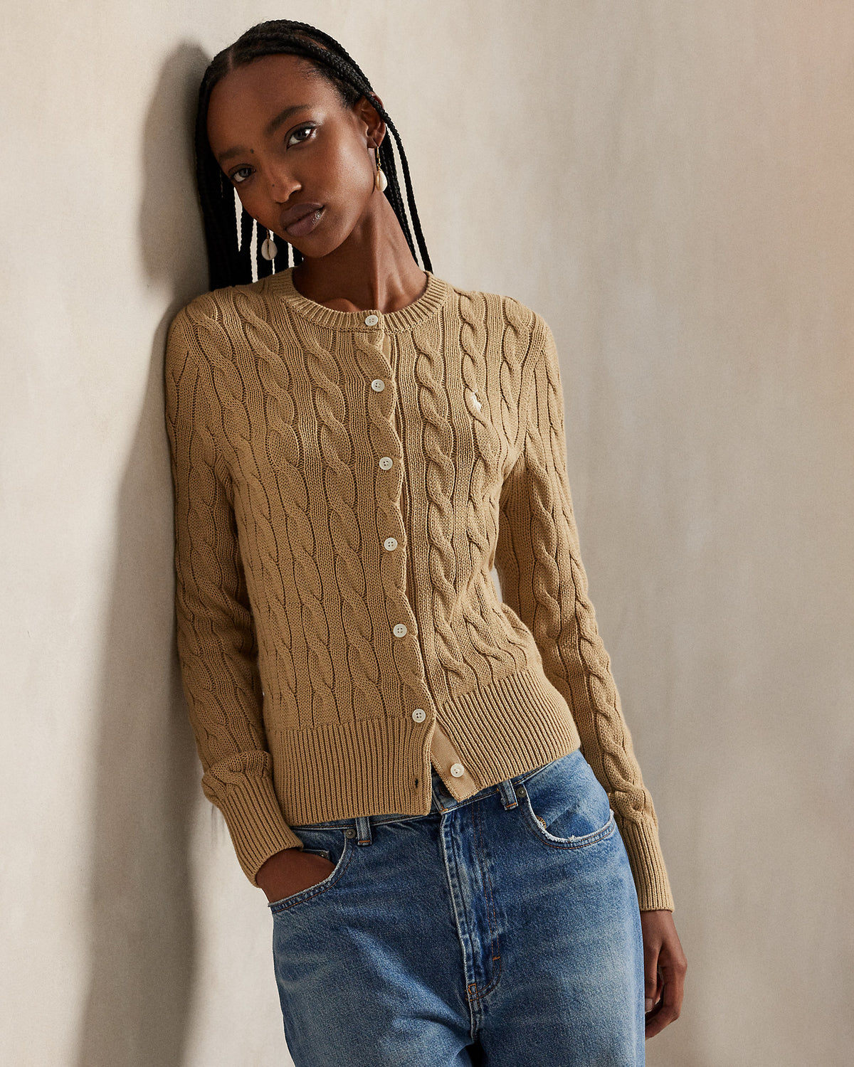 Ralph Lauren CableKnit Cotton Crewneck Cardigan
