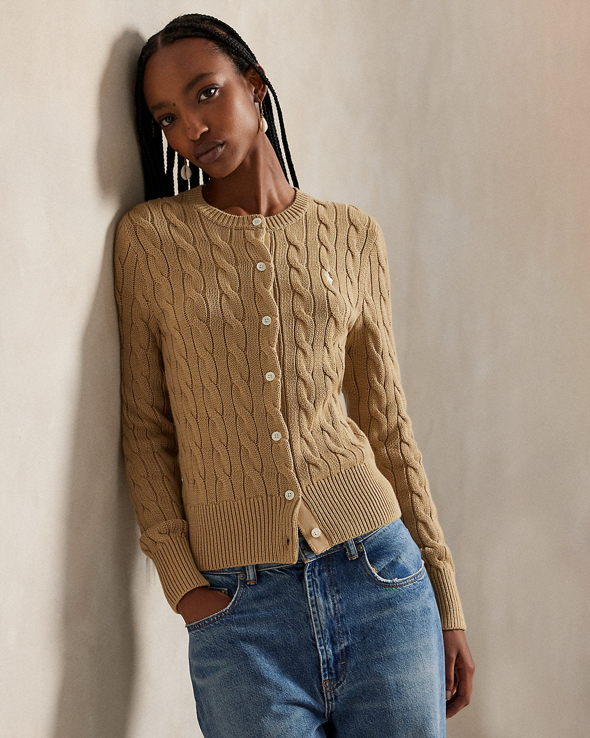 Ralph Lauren CableKnit Cotton Crewneck Cardigan