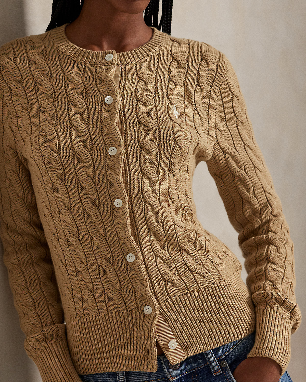 Ralph Lauren CableKnit Cotton Crewneck Cardigan