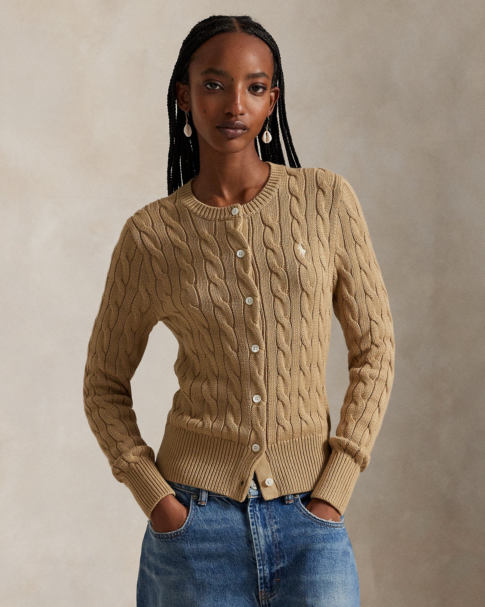 Ralph Lauren CableKnit Cotton Crewneck Cardigan