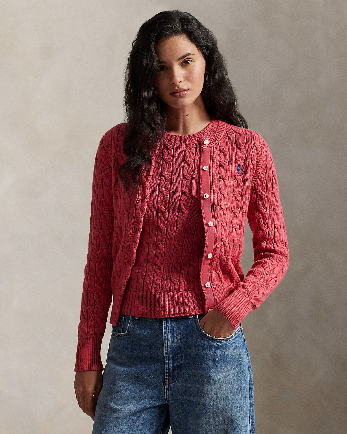 Ralph Lauren CableKnit Cotton Crewneck Cardigan