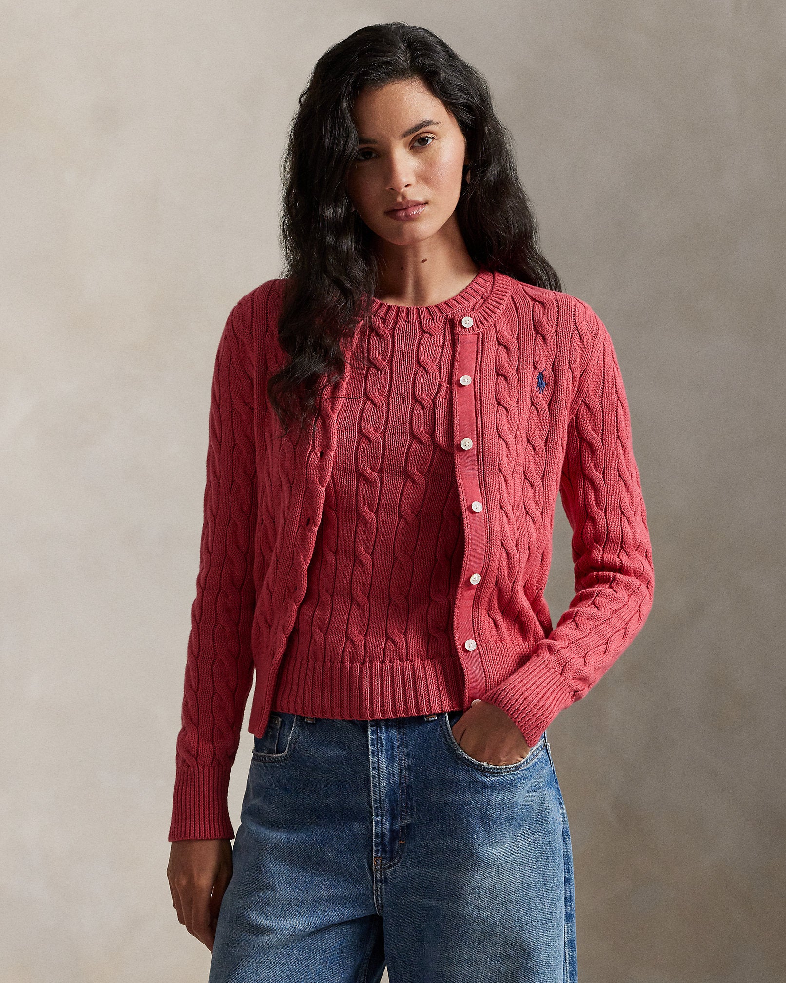 Ralph Lauren CableKnit Cotton Crewneck Cardigan