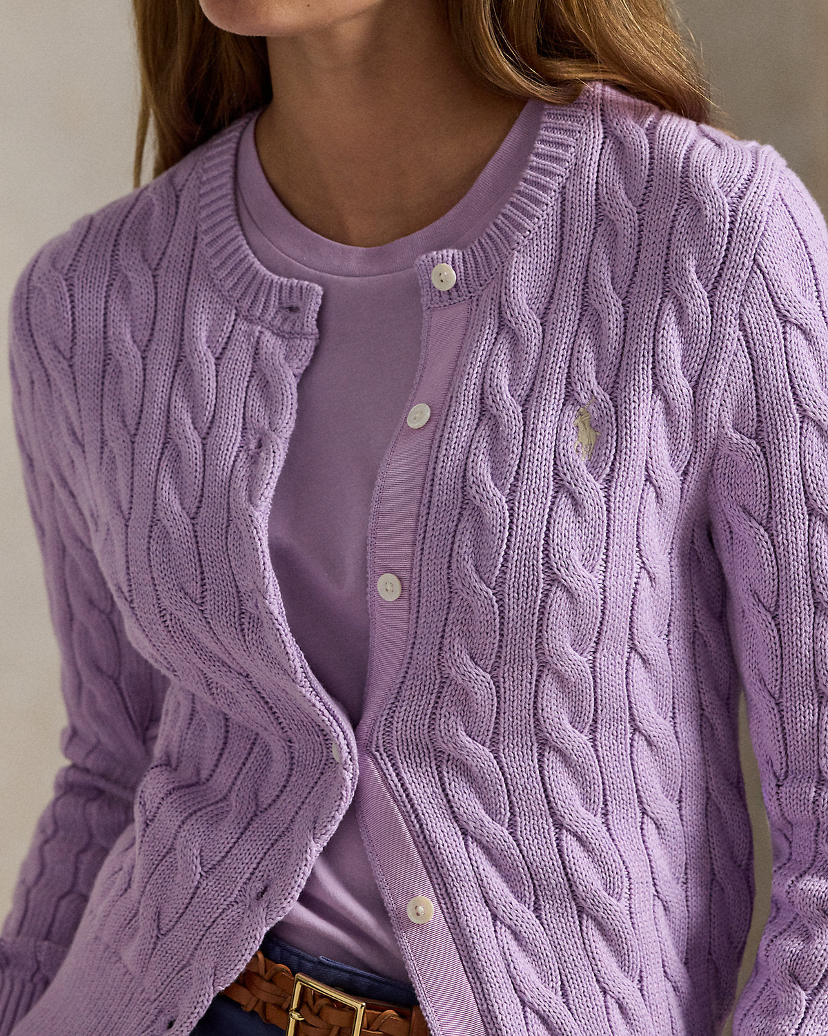 Ralph Lauren CableKnit Cotton Crewneck Cardigan