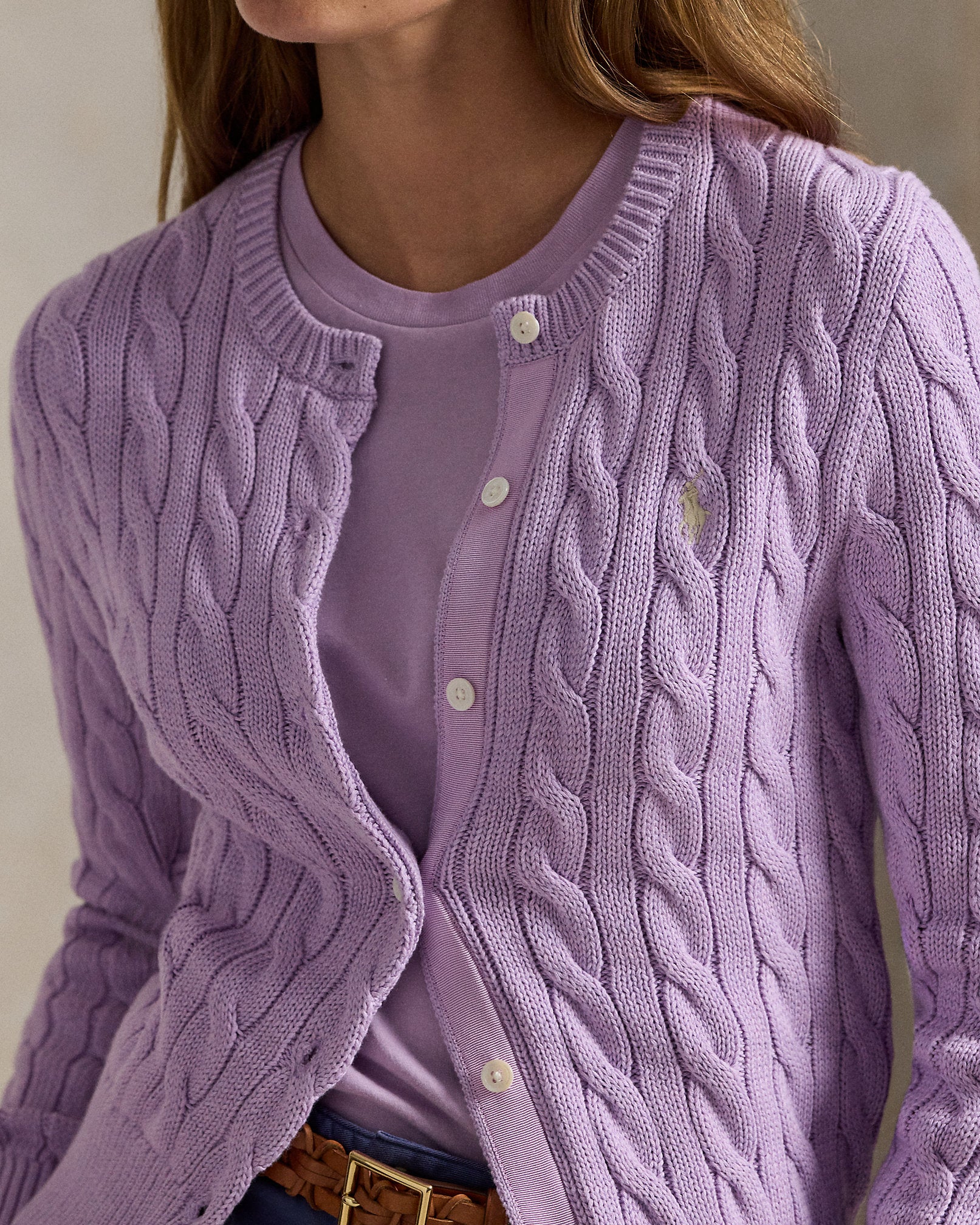 Ralph Lauren CableKnit Cotton Crewneck Cardigan