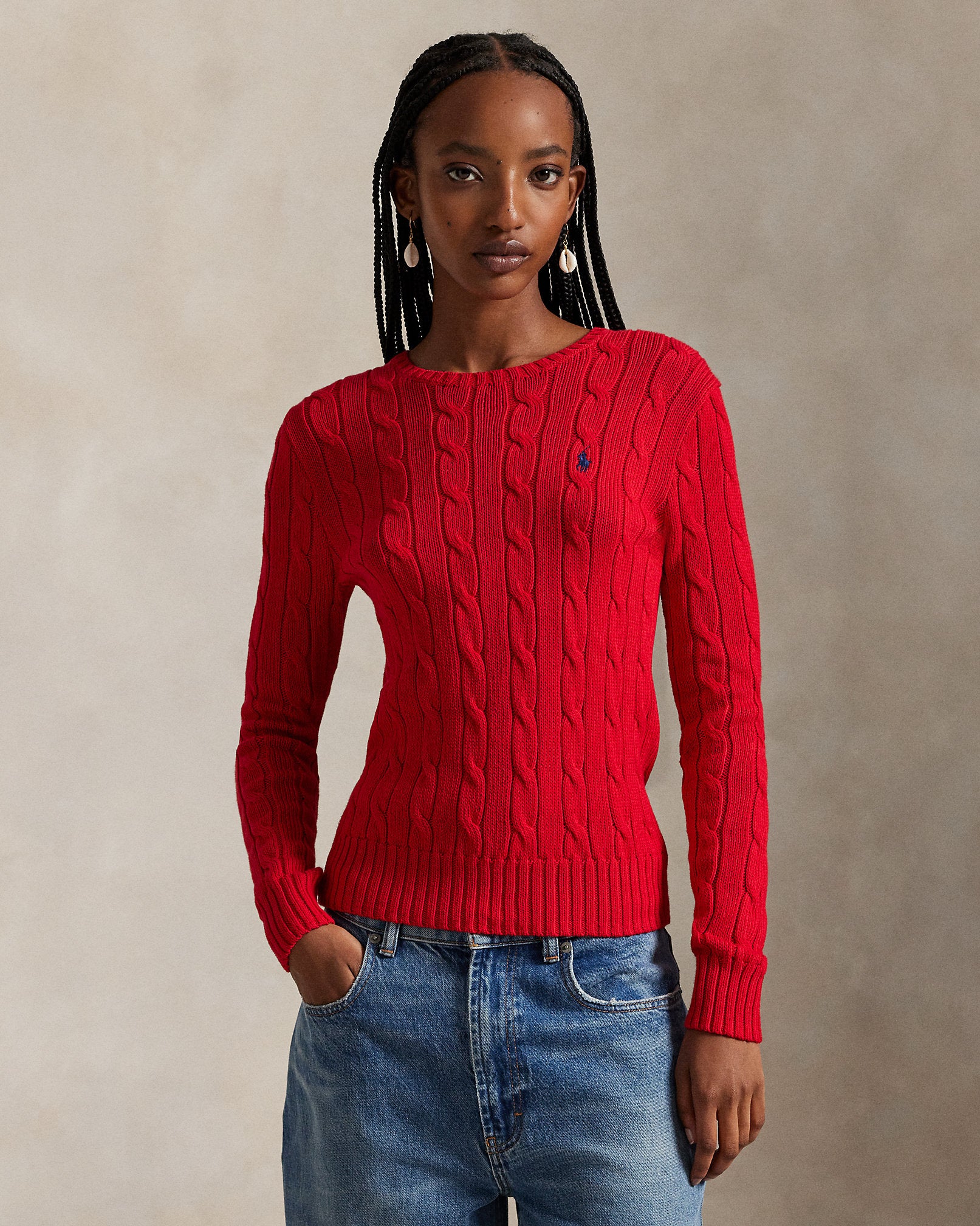 Ralph Lauren CableKnit Cotton Crewneck Sweater