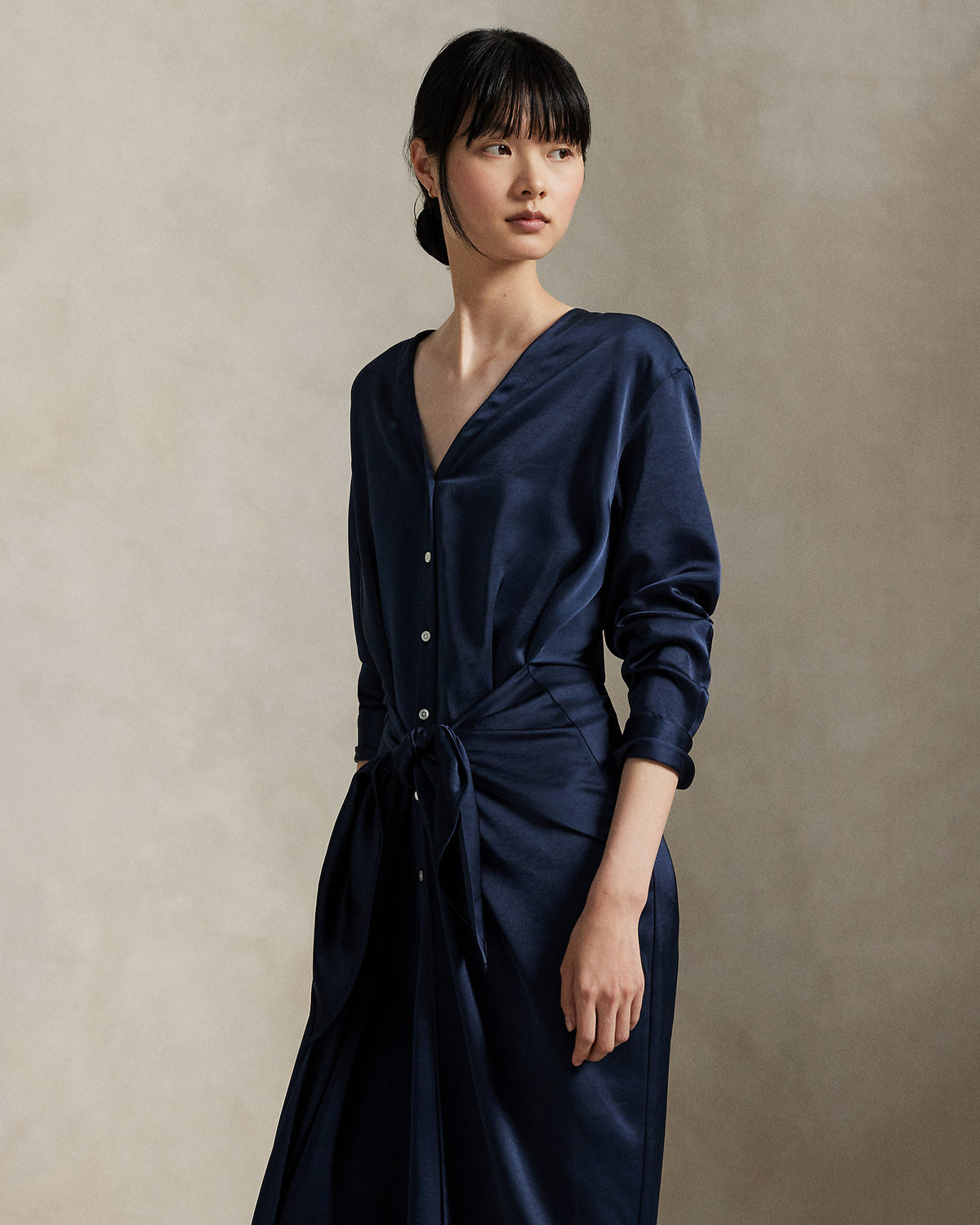 Ralph Lauren Satin TieFront Wrap Shirtdress