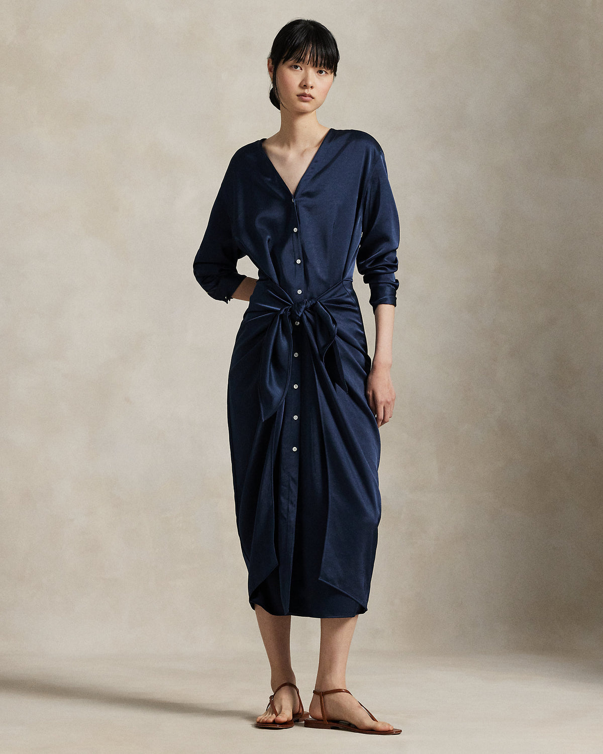 Ralph Lauren Satin TieFront Wrap Shirtdress