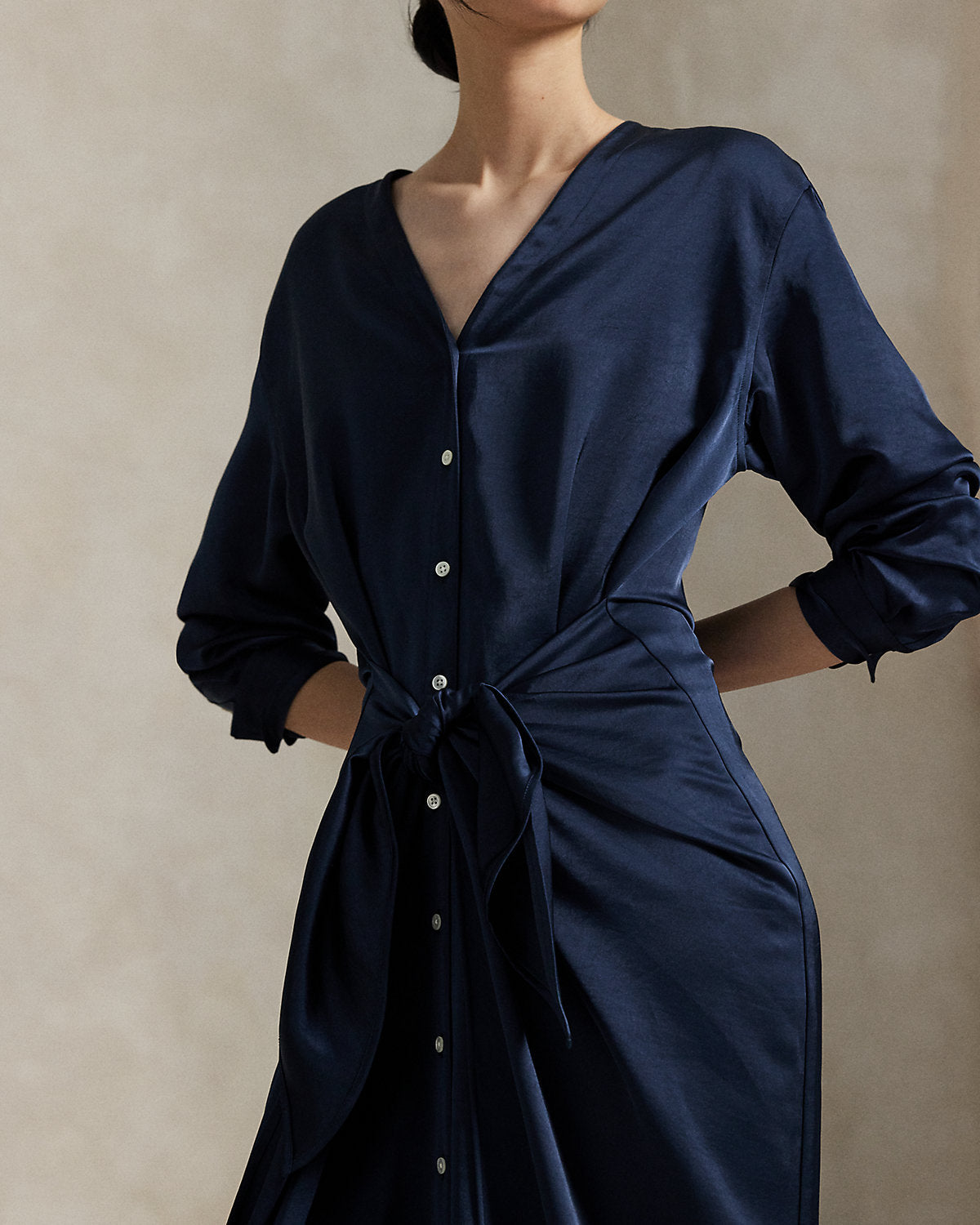 Ralph Lauren Satin TieFront Wrap Shirtdress