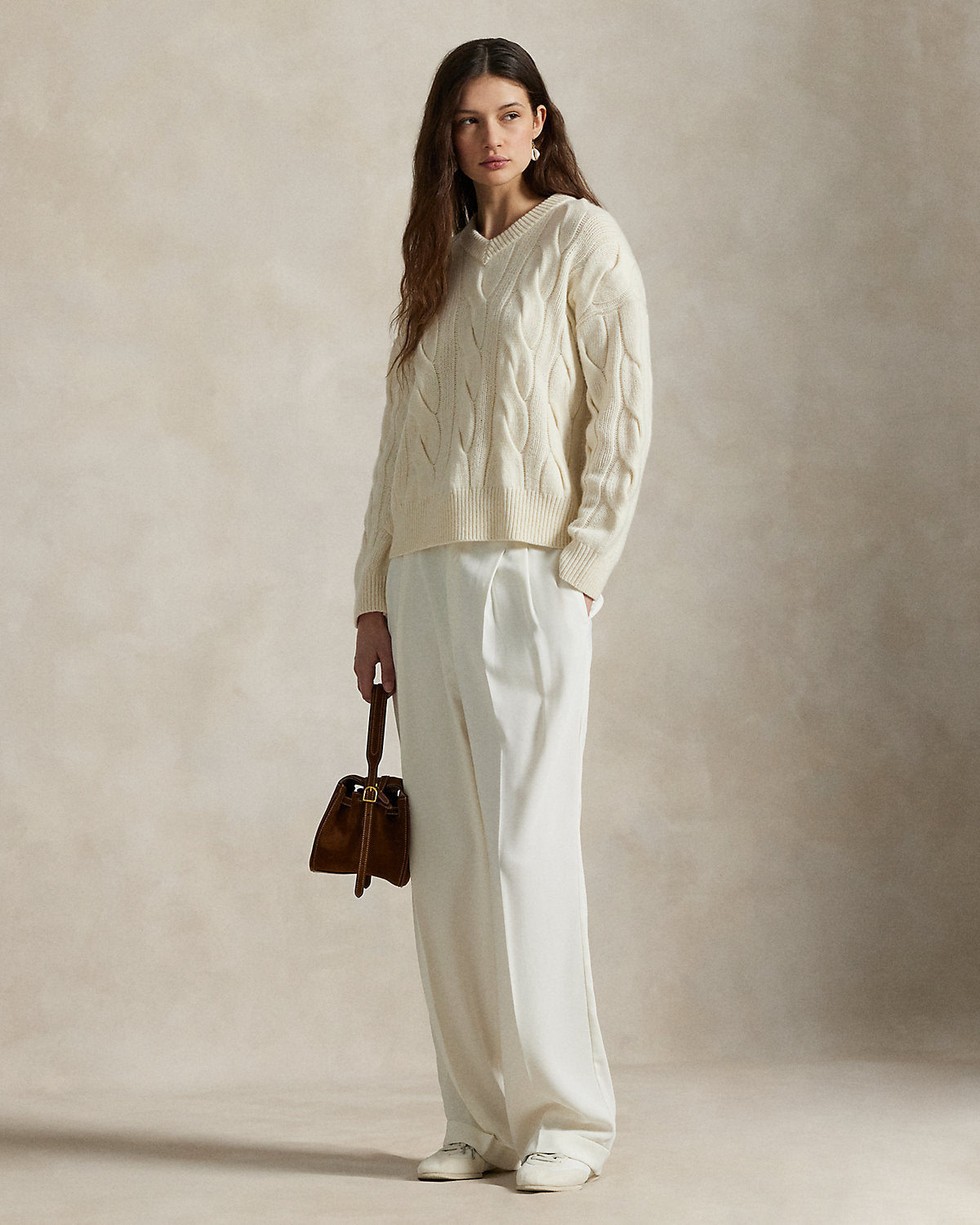 Ralph Lauren CableKnit WoolCashmere VNeck Sweater