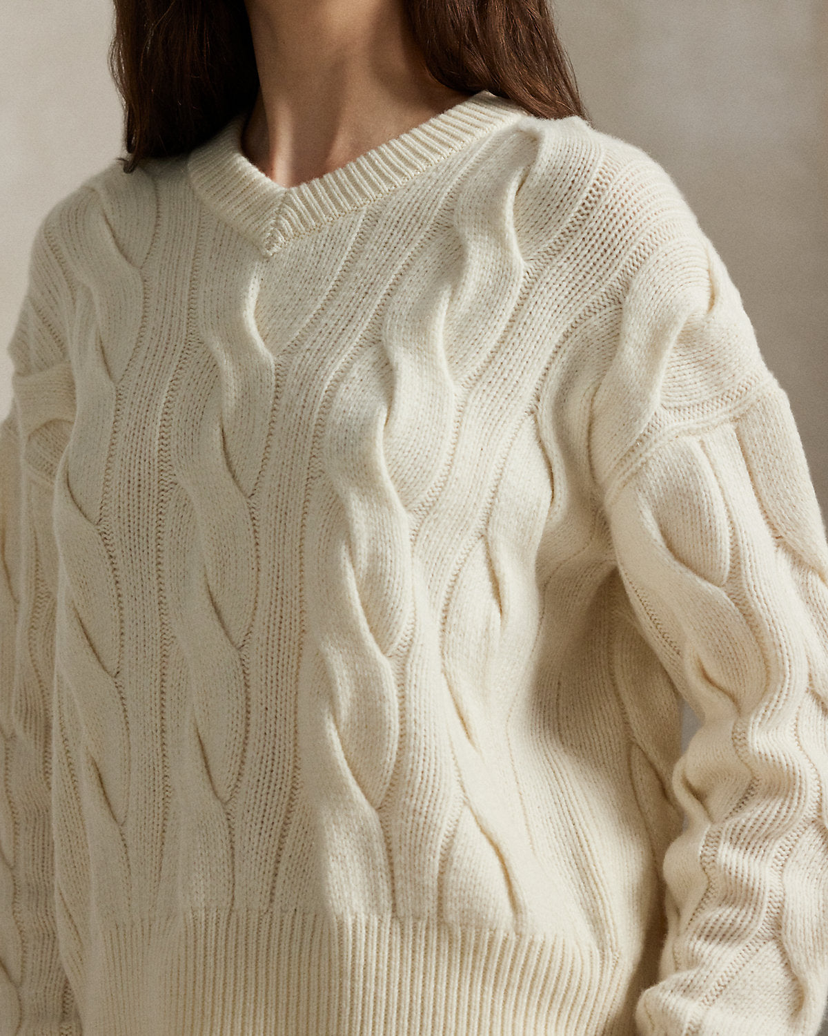 Ralph Lauren CableKnit WoolCashmere VNeck Sweater