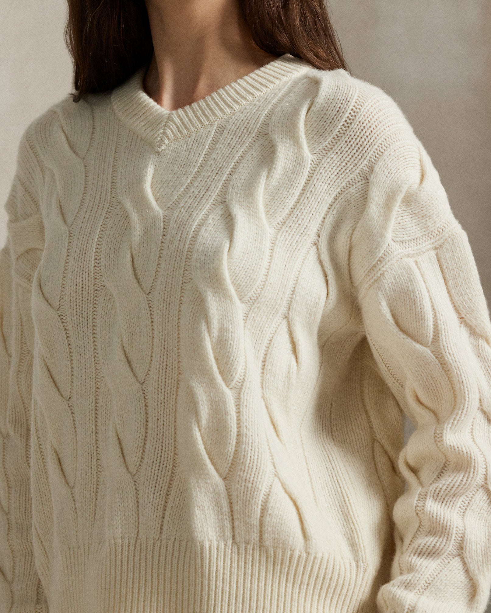 Ralph Lauren CableKnit WoolCashmere VNeck Sweater