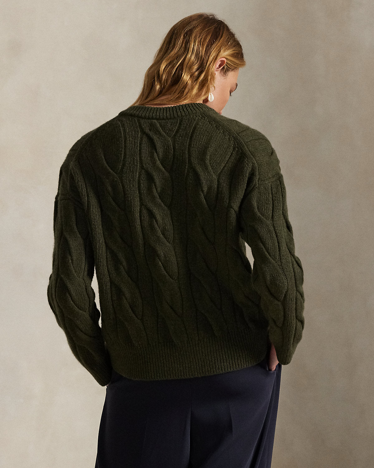 Ralph Lauren CableKnit WoolCashmere VNeck Sweater