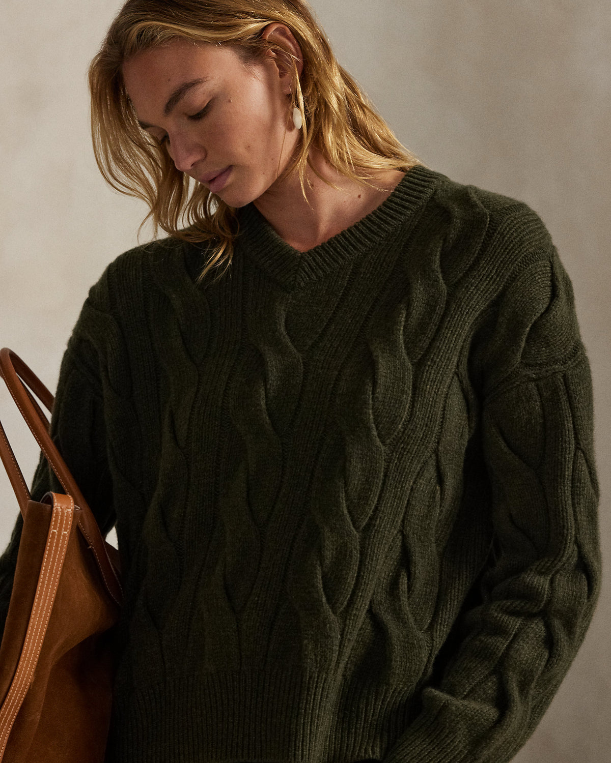 Ralph Lauren CableKnit WoolCashmere VNeck Sweater