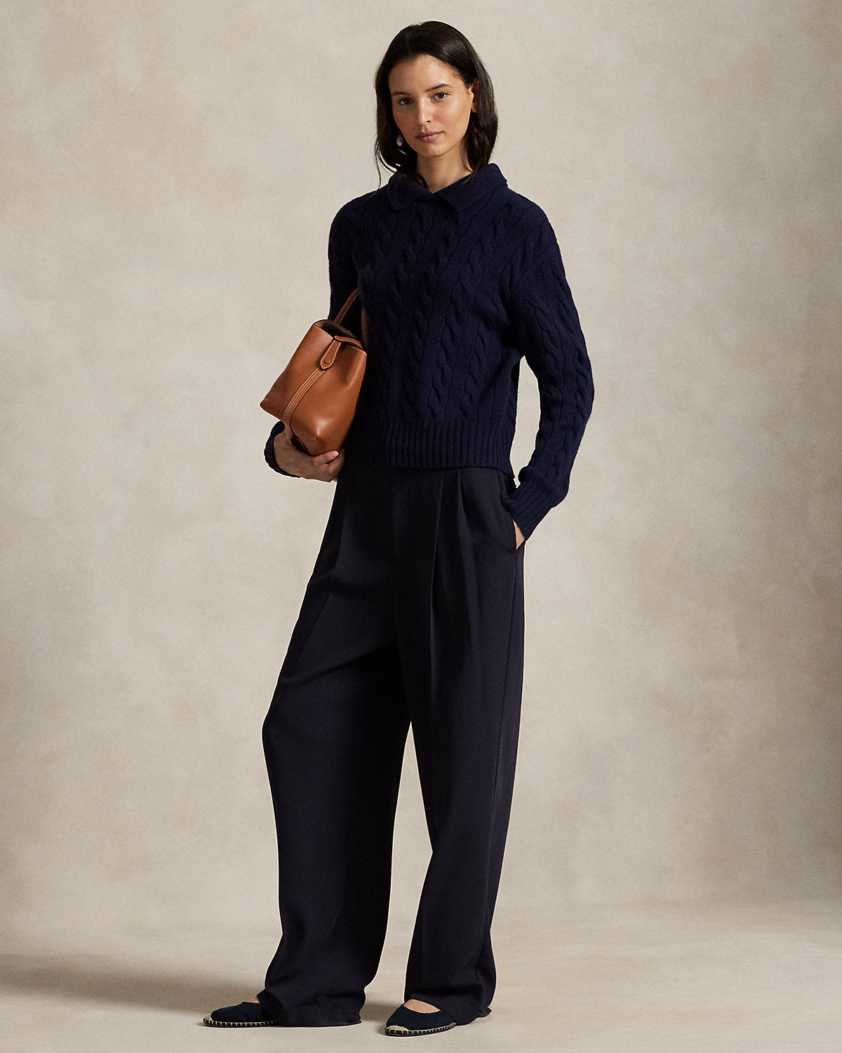 Ralph Lauren CableKnit WoolCashmere Polo Sweater
