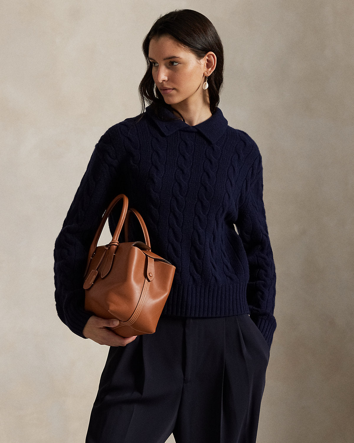 Ralph Lauren CableKnit WoolCashmere Polo Sweater