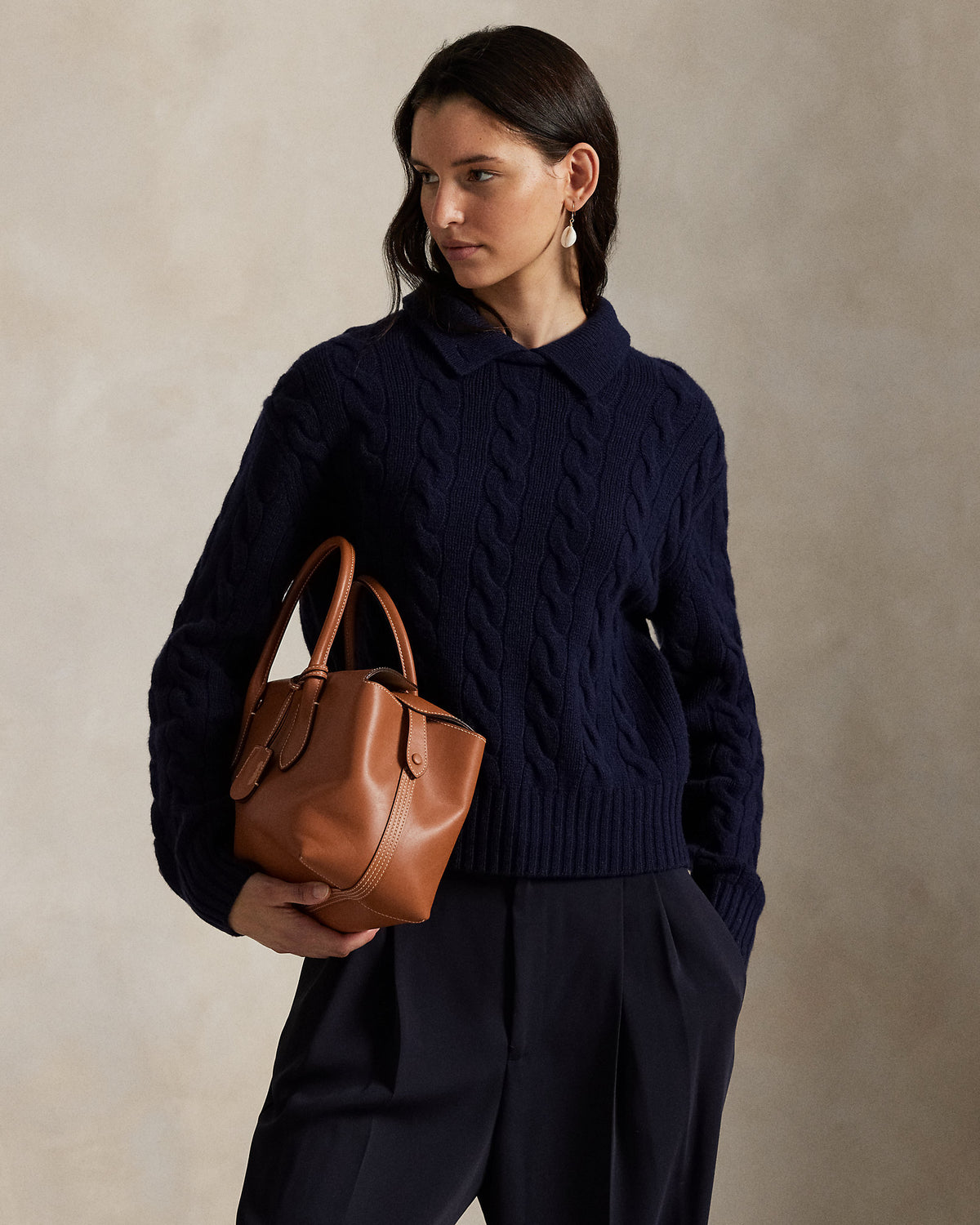 Ralph Lauren CableKnit WoolCashmere Polo Sweater